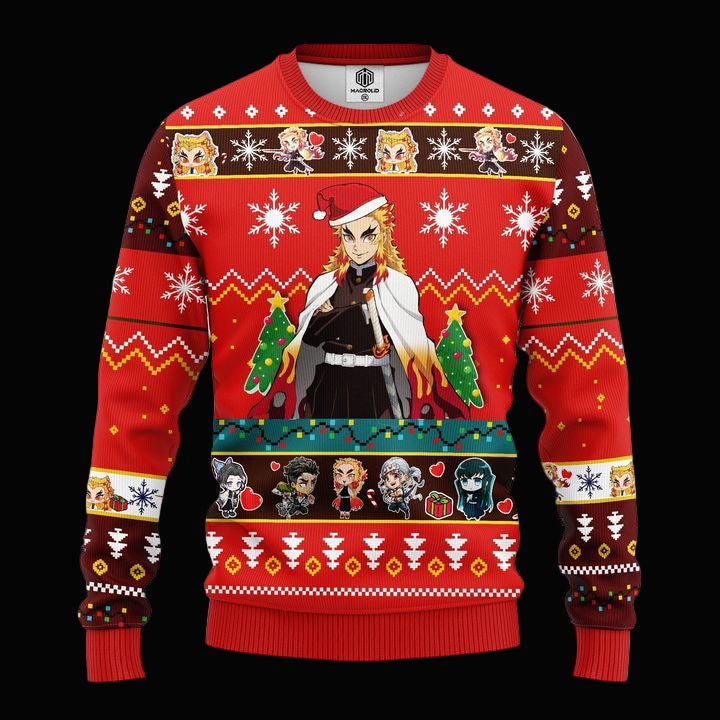 Kyojuro Rengoku Demon Slayer Anime Ugly Christmas Sweater Red 1 Amazing Gift Idea Thanksgiving Gift ? Usalast