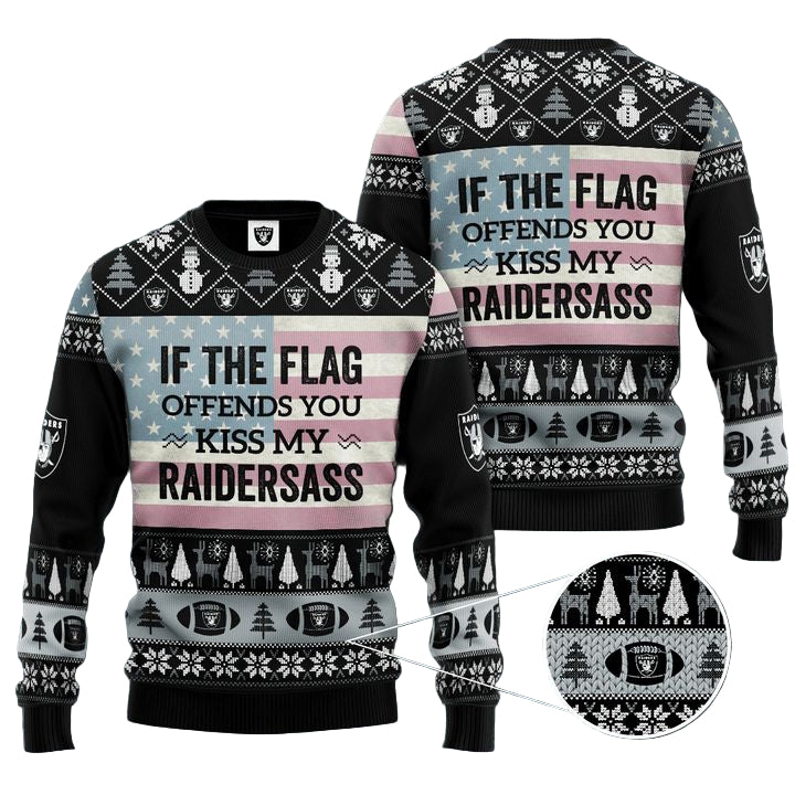 Las Vegas Raiders If The Flag Offends You Kiss My Raidersass Ugly Sweater ? Usalast