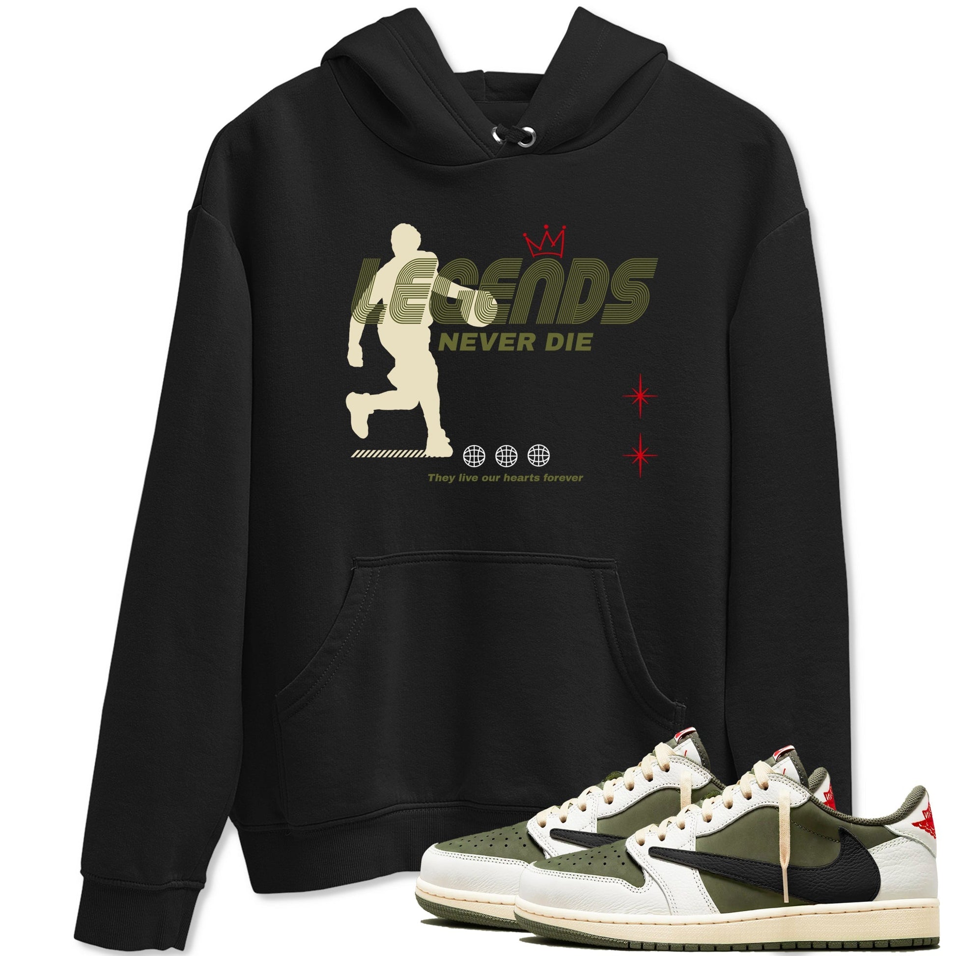 Legends Never Die Sneaker Tees - Air Jordan 1 Travis Scott Medium Olive
