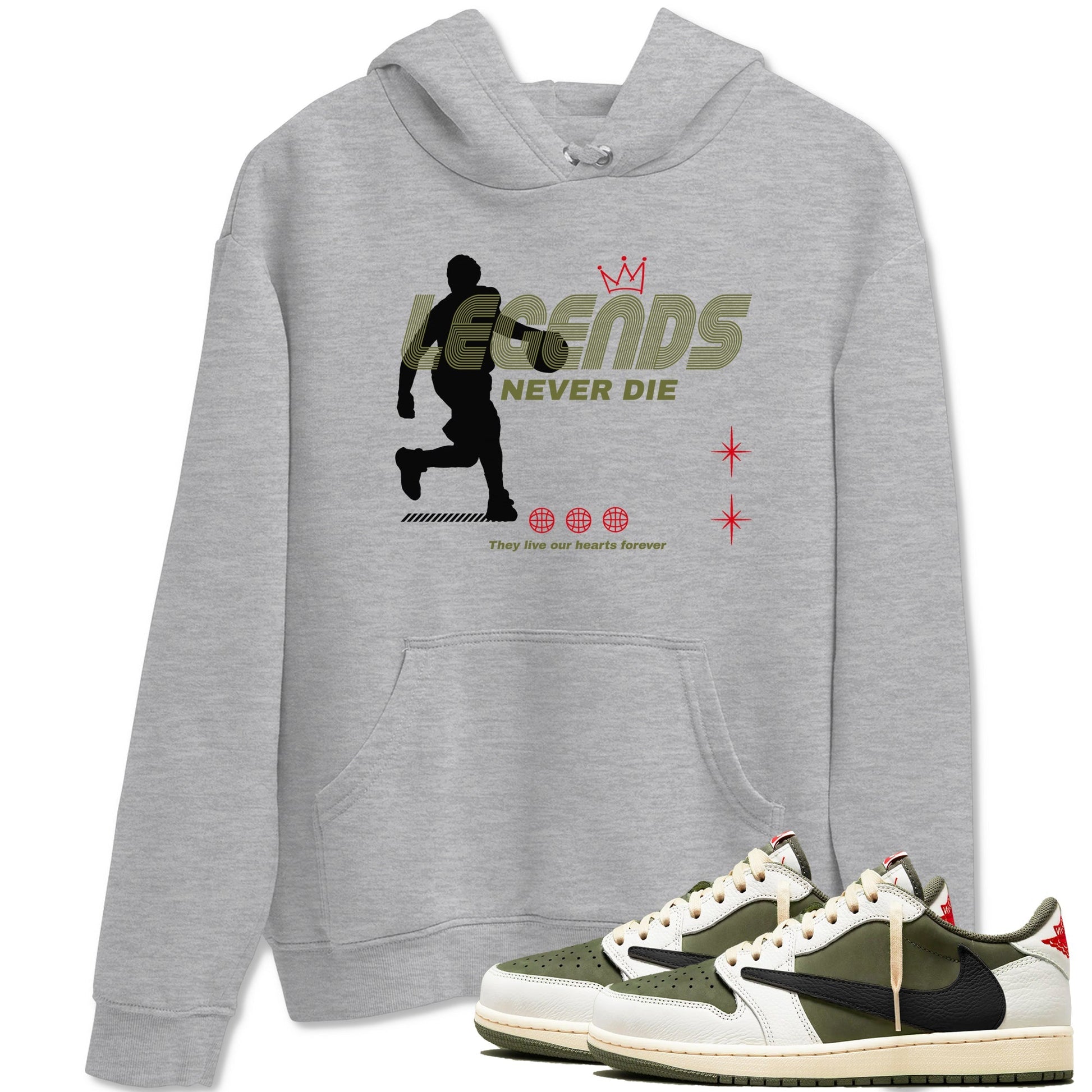 Legends Never Die Sneaker Tees - Air Jordan 1 Travis Scott Medium Olive