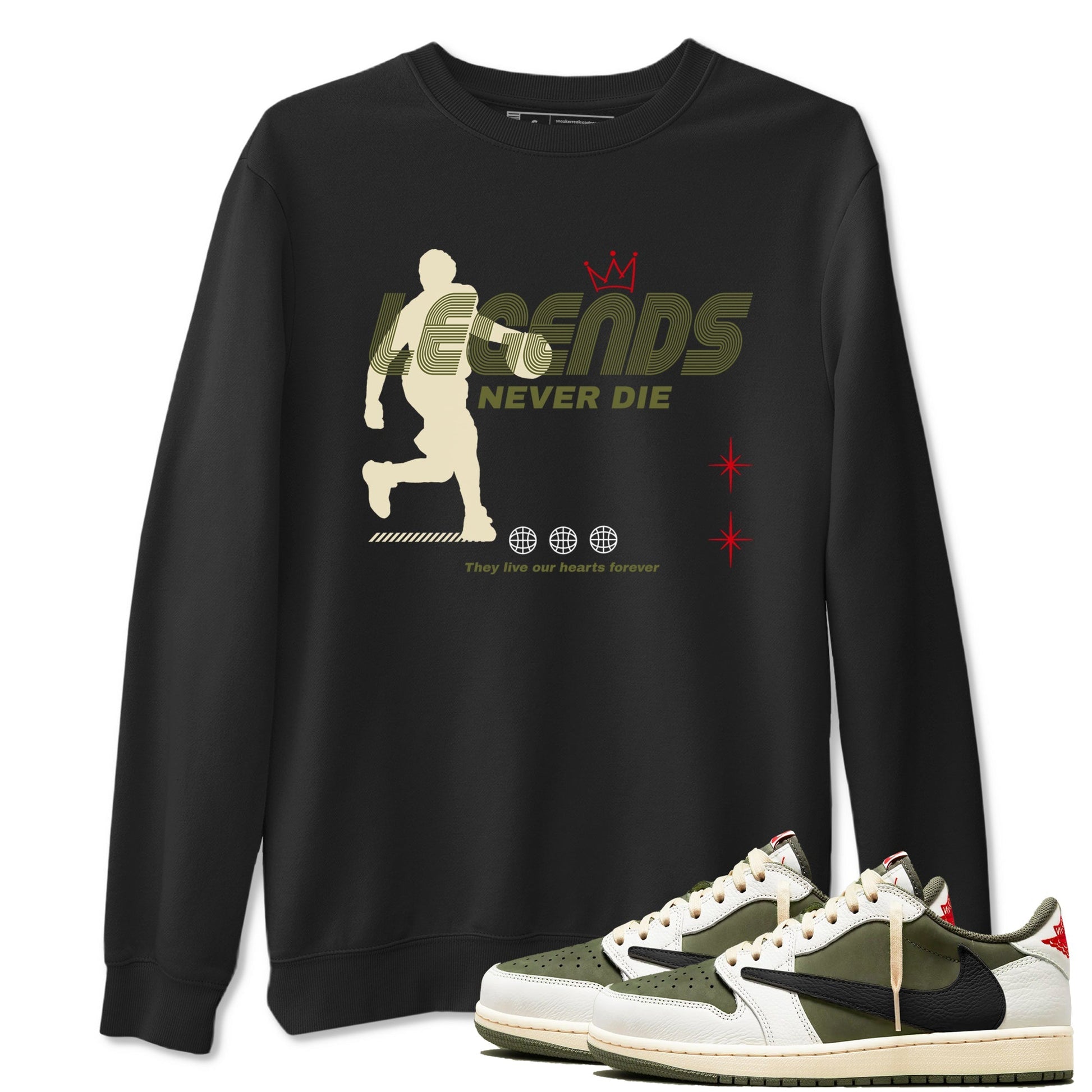 Legends Never Die Sneaker Tees - Air Jordan 1 Travis Scott Medium Olive