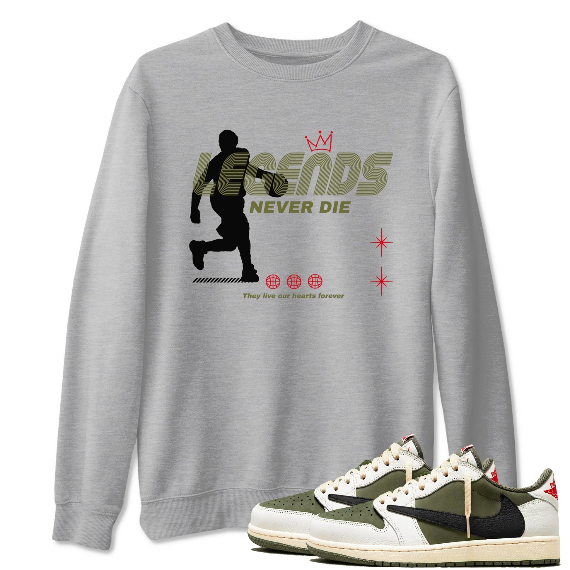 Legends Never Die Sneaker Tees - Air Jordan 1 Travis Scott Medium Olive