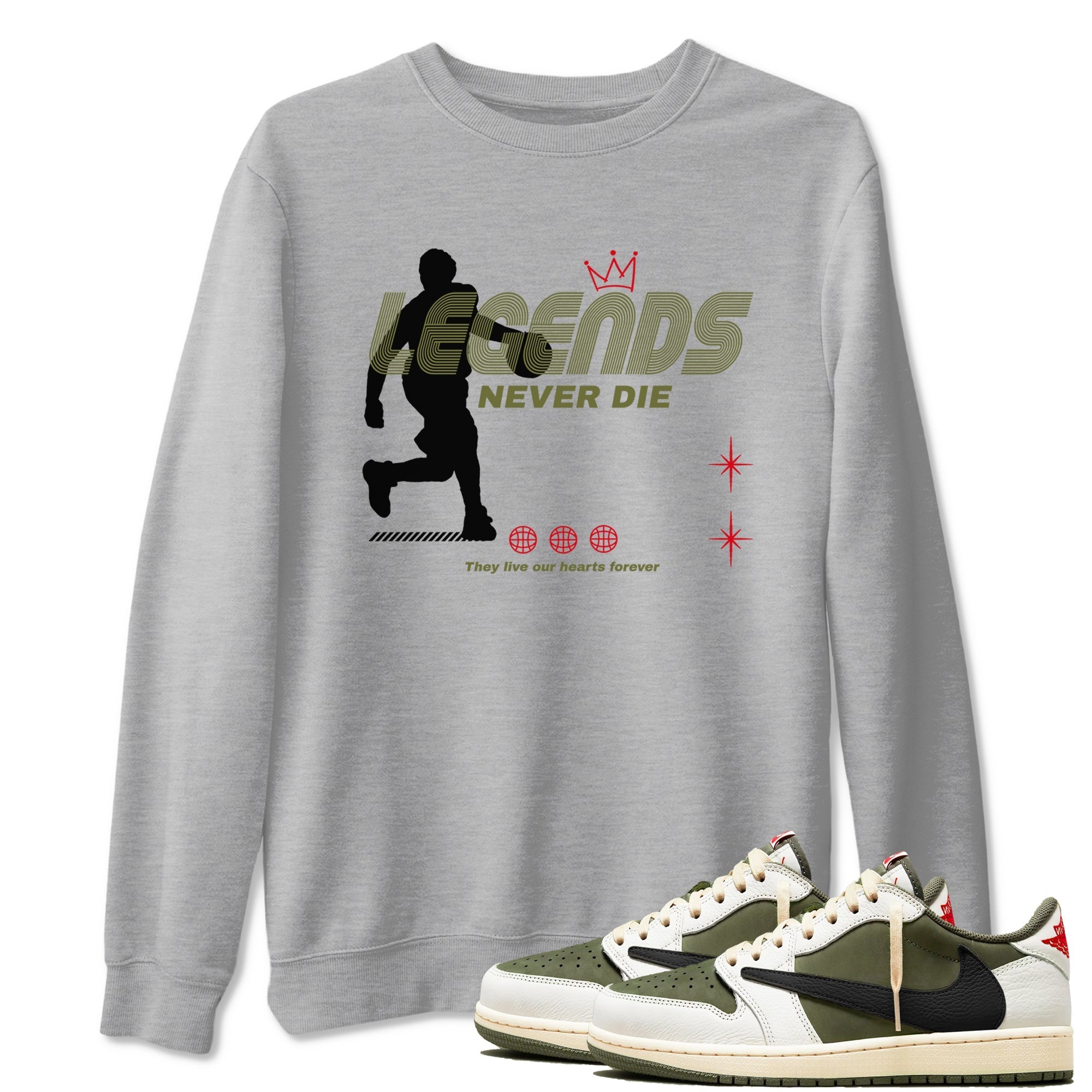 Legends Never Die Sneaker Tees - Air Jordan 1 Travis Scott Medium Olive