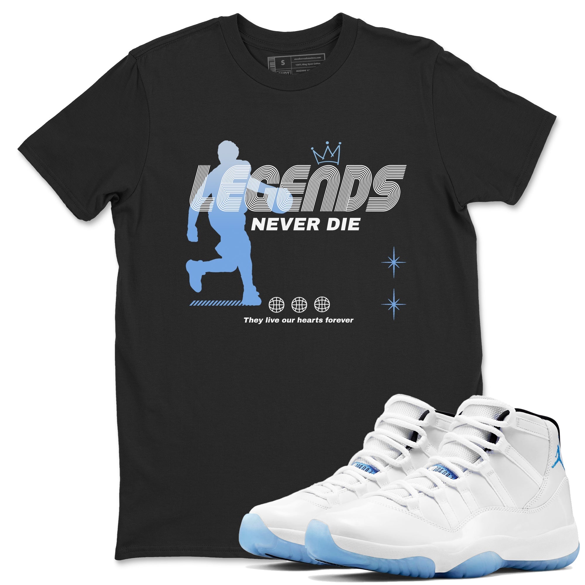 Legends Never Die Sneaker Tees - Air Jordan 11 Legend Blue
