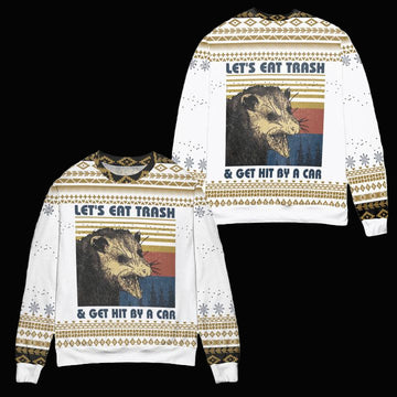 Lets Eat Trash Get Hit By A Car Opossum Ugly Christmas Sweater ? White ? Usalast