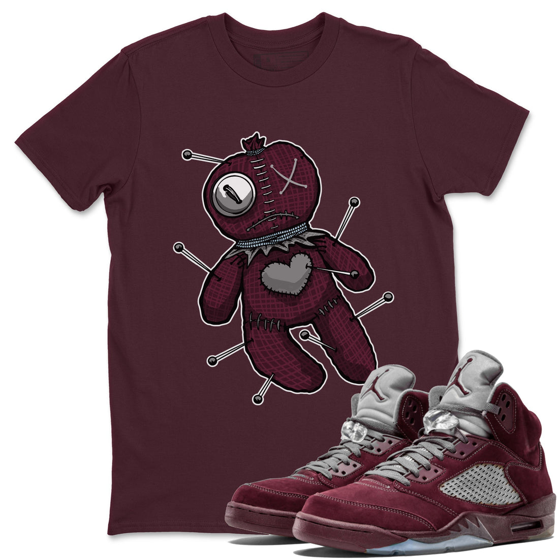 Linen Voodoo Doll Unisex Tops - Air Jordan 5 Burgundy