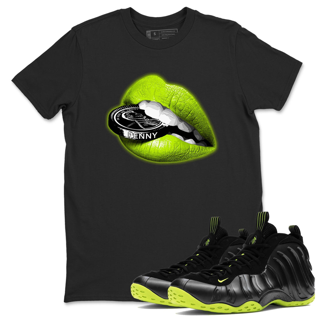 Lips Coin Sneaker Tees - Air Foamposite One Black Volt