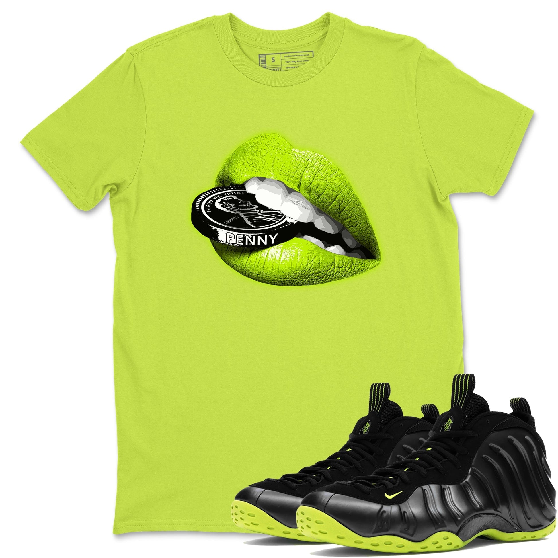 Lips Coin Sneaker Tees - Air Foamposite One Black Volt
