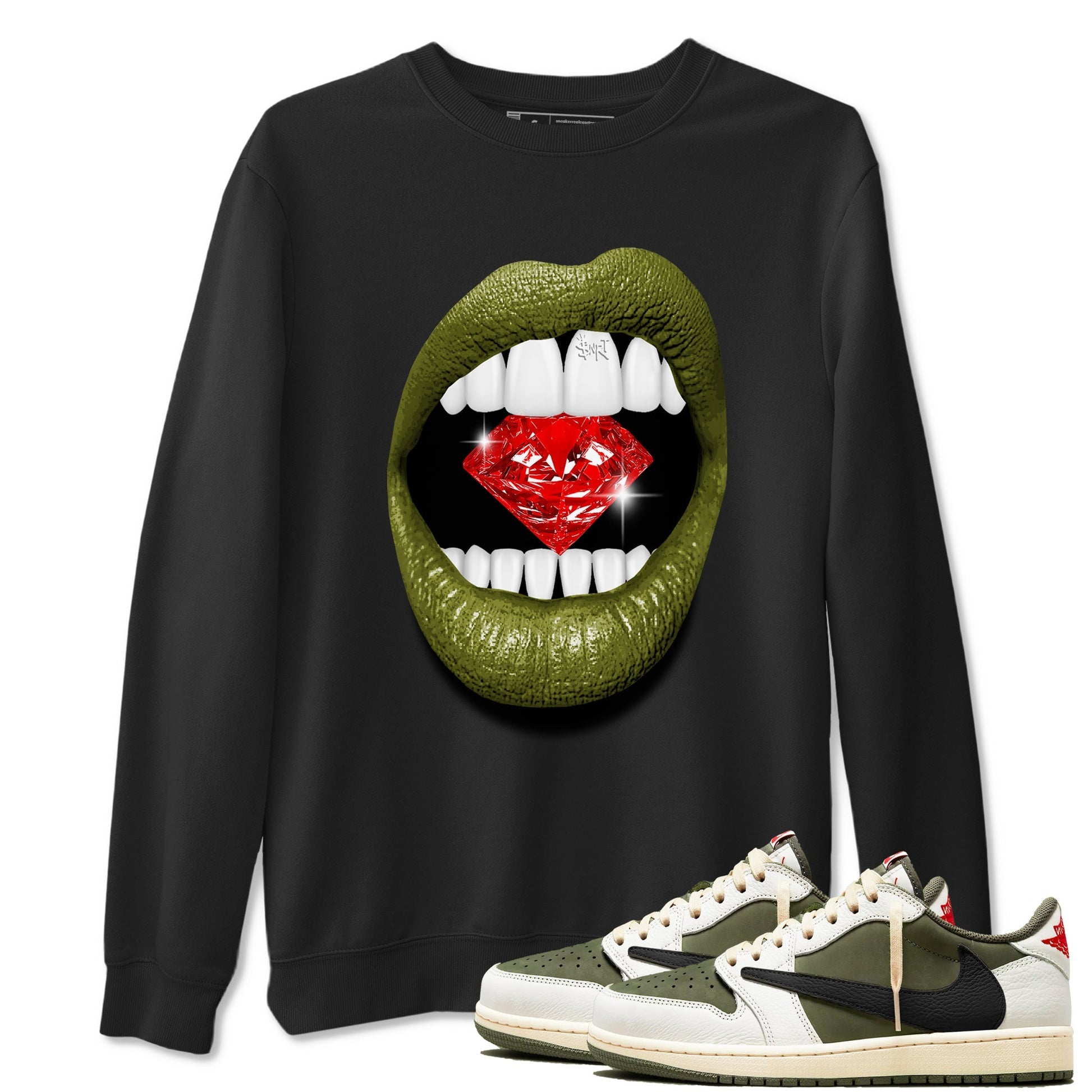 Lips Diamond Sneaker Tees - Air Jordan 1 Travis Scott Medium Olive