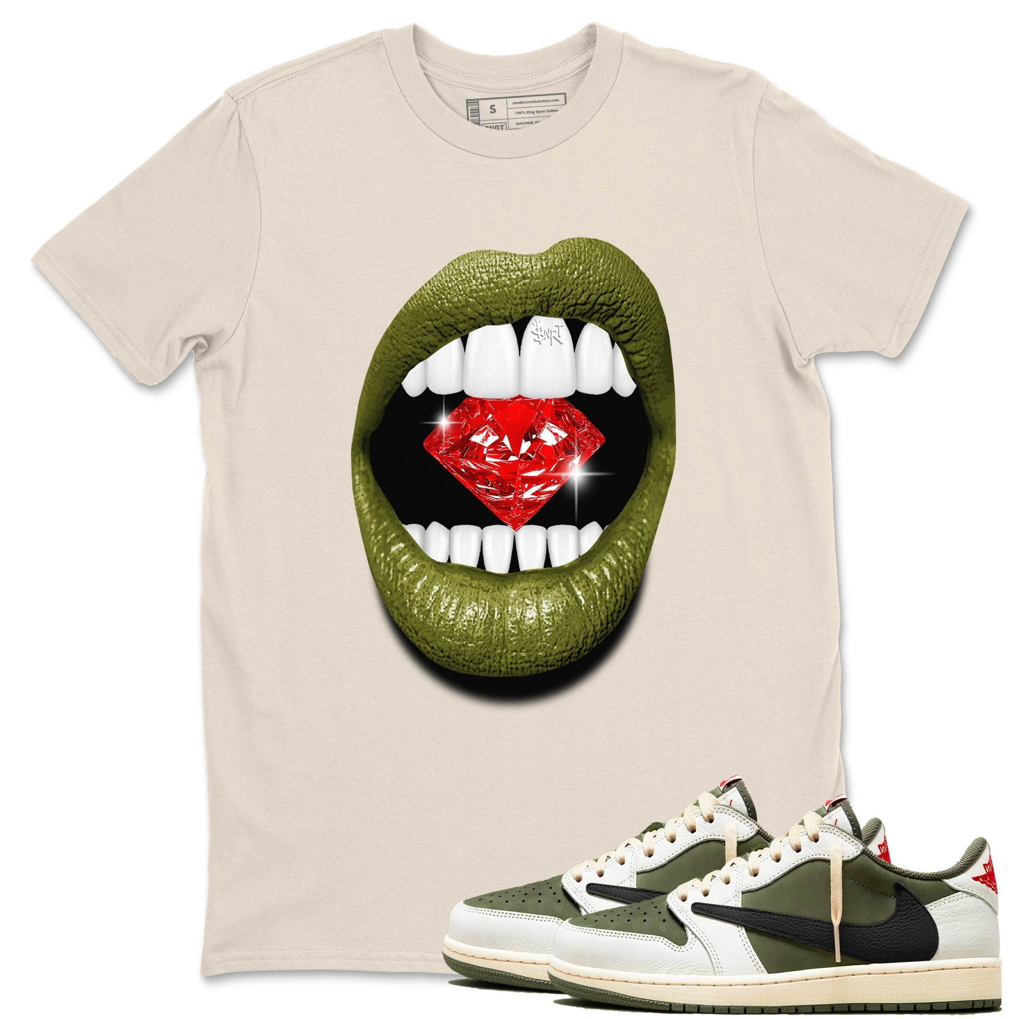 Lips Diamond Sneaker Tees - Air Jordan 1 Travis Scott Medium Olive