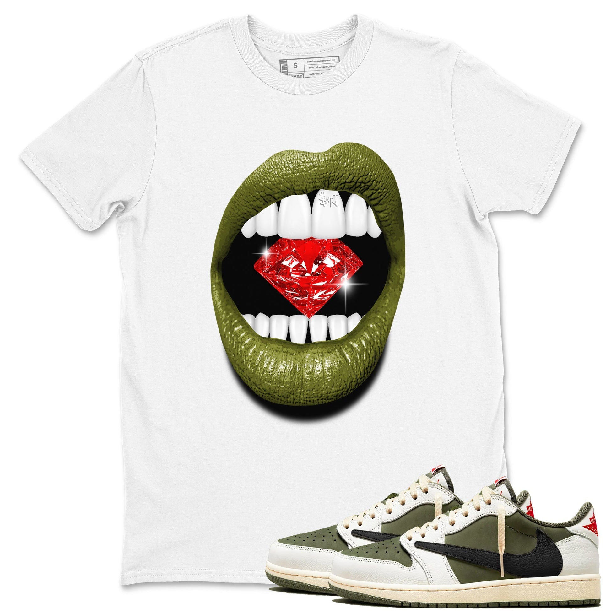Lips Diamond Sneaker Tees - Air Jordan 1 Travis Scott Medium Olive