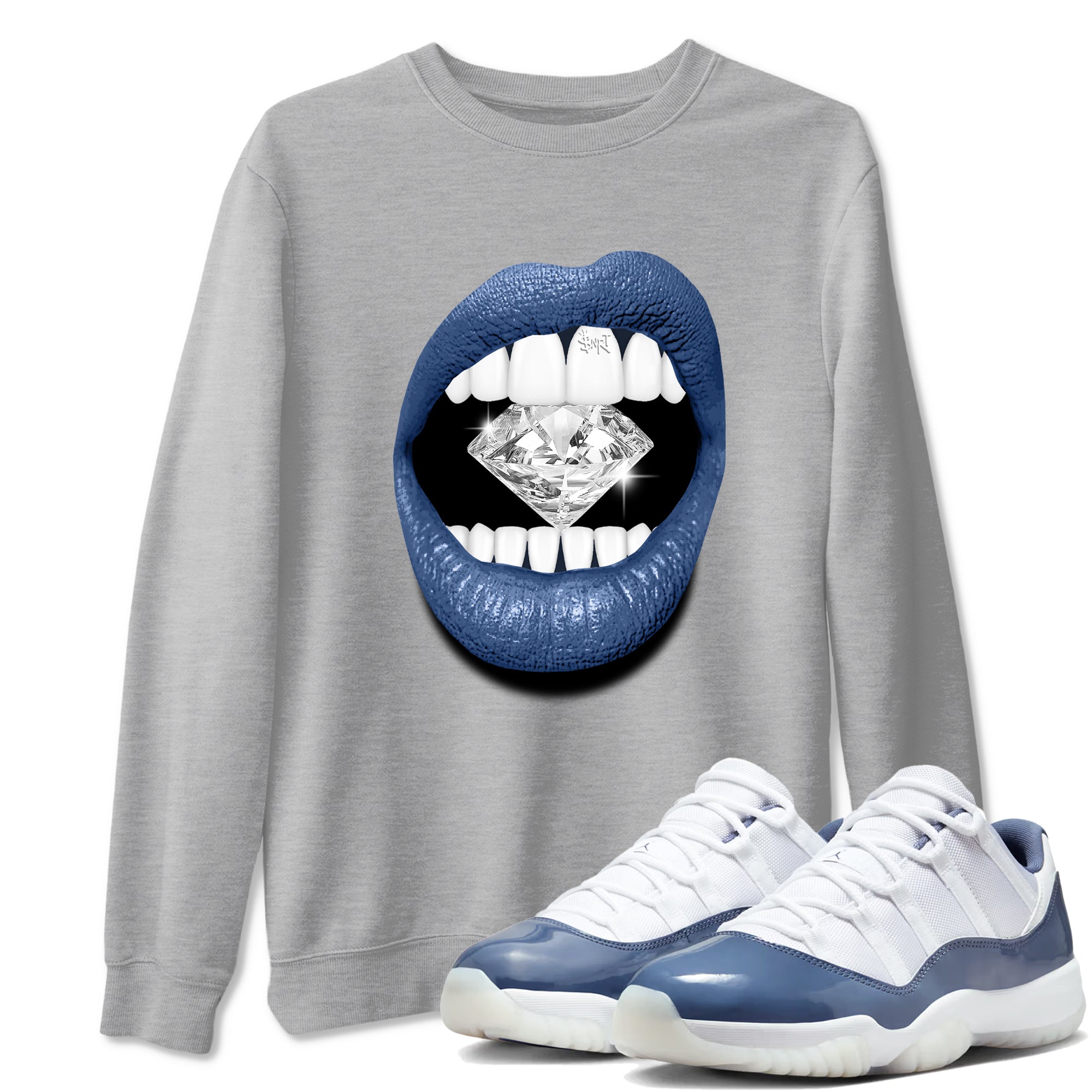 Lips Diamond Sneaker Tees - Air Jordan 11 Diffused Blue