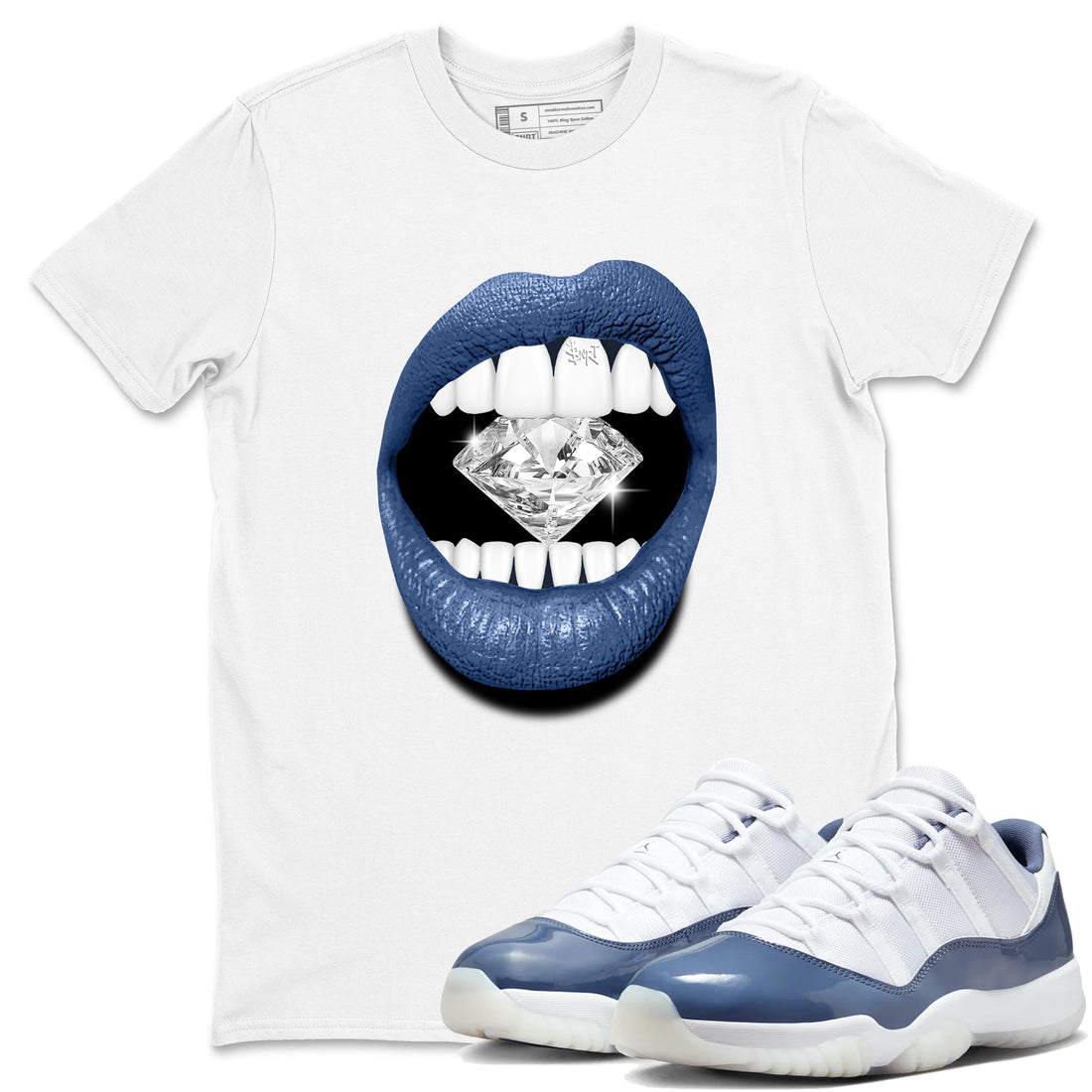 Lips Diamond Sneaker Tees - Air Jordan 11 Diffused Blue
