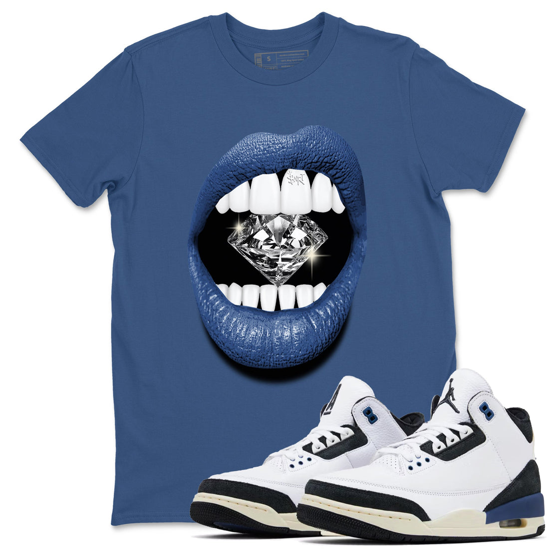 Lips Diamond Sneaker Tees - Air Jordan 3 A Ma Maniere x Diffused Blue