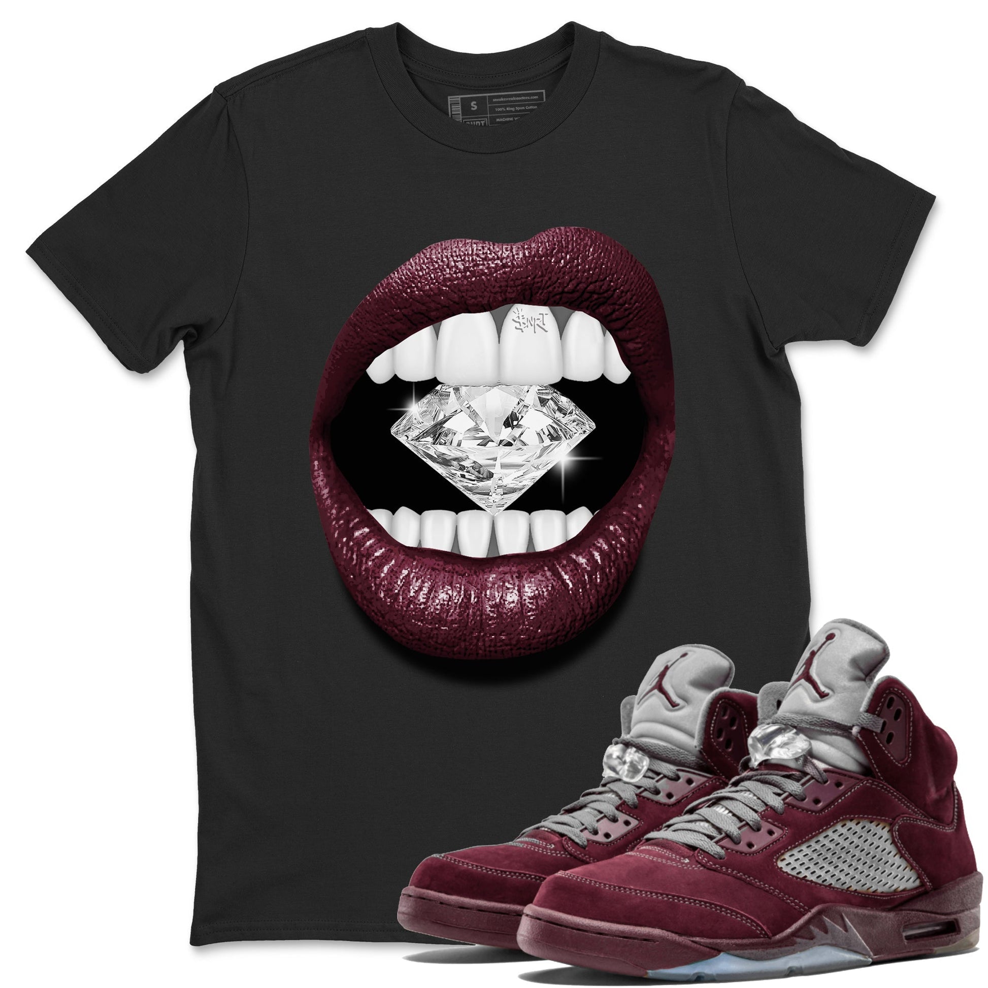 Lips Diamond Unisex Tops - Air Jordan 5 Burgundy