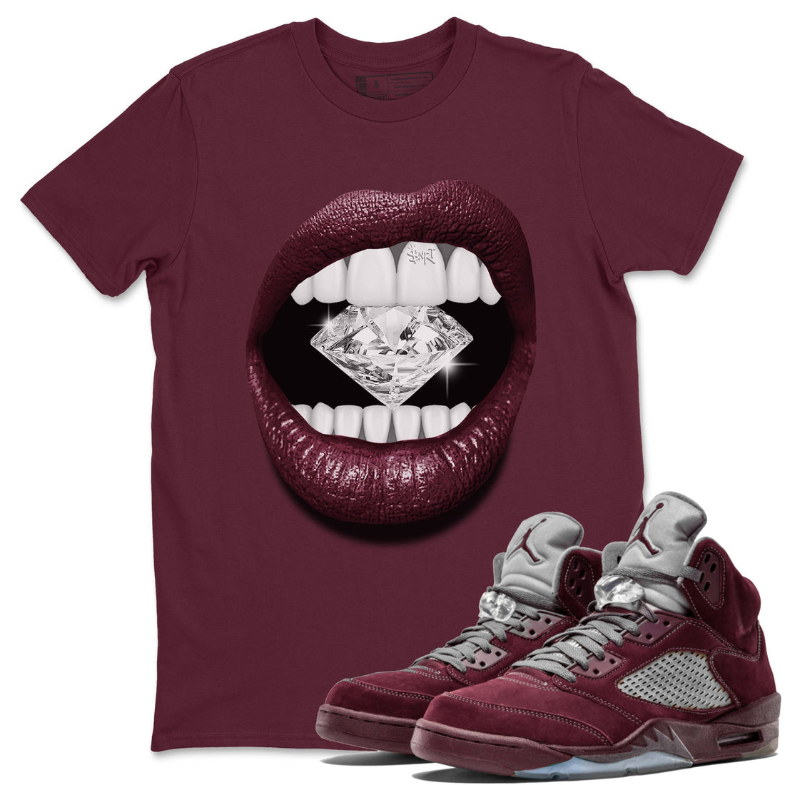 Lips Diamond Unisex Tops - Air Jordan 5 Burgundy