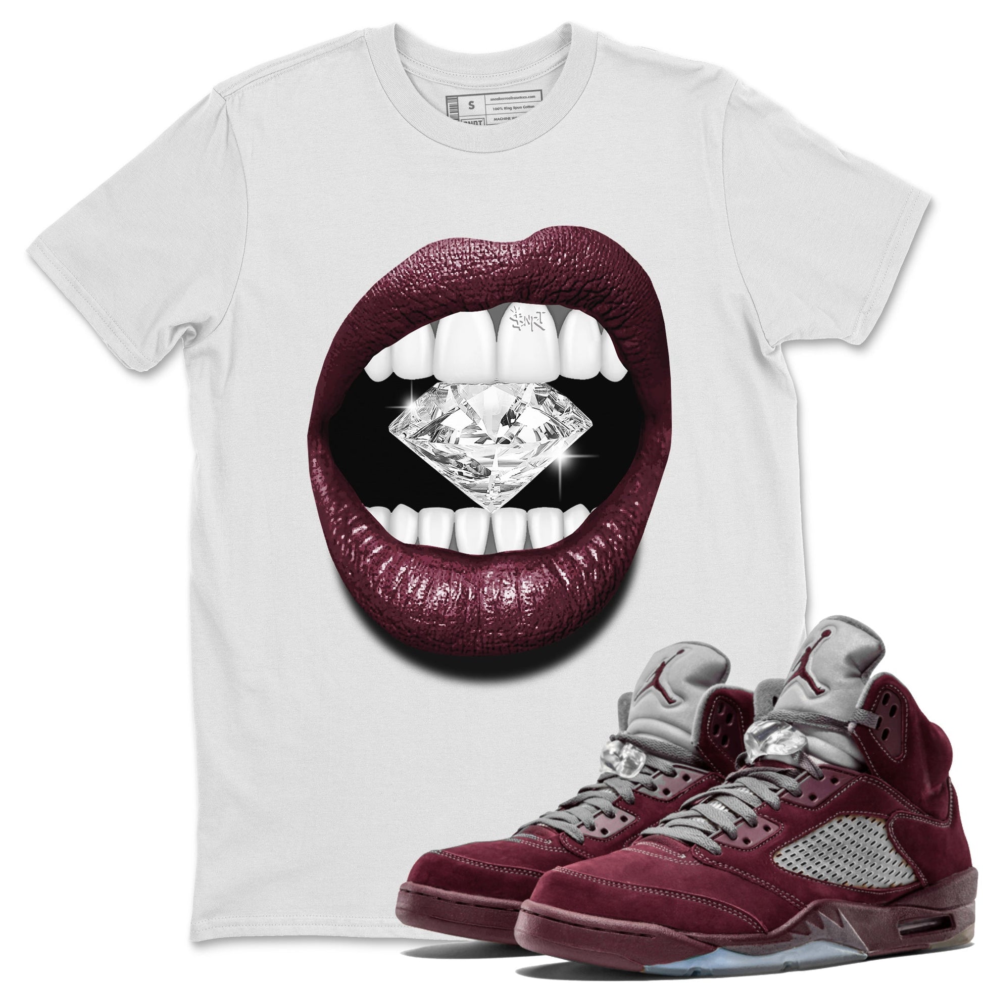 Lips Diamond Unisex Tops - Air Jordan 5 Burgundy