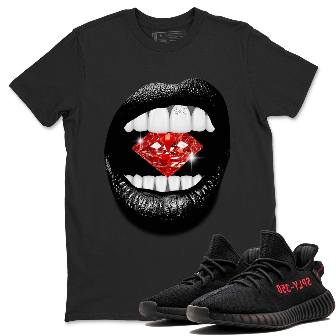 Lips Diamond Sneaker Tee - Yeezy 350 Bred