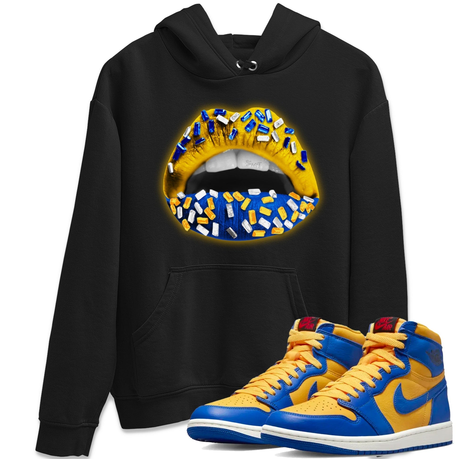 Lips Jewel Unisex Tops - Air Jordan 1 Game Royal Varsity Maize