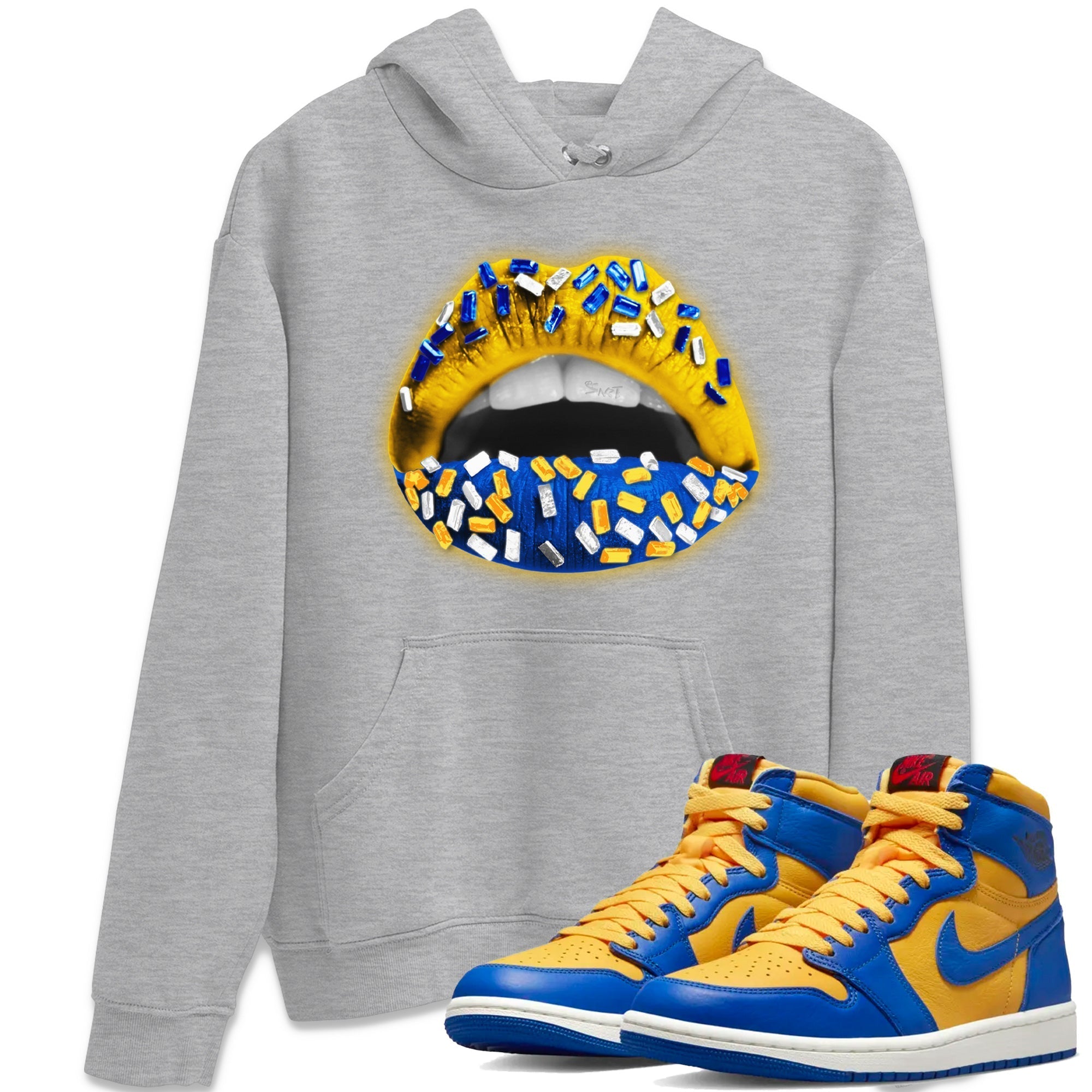 Lips Jewel Unisex Tops - Air Jordan 1 Game Royal Varsity Maize