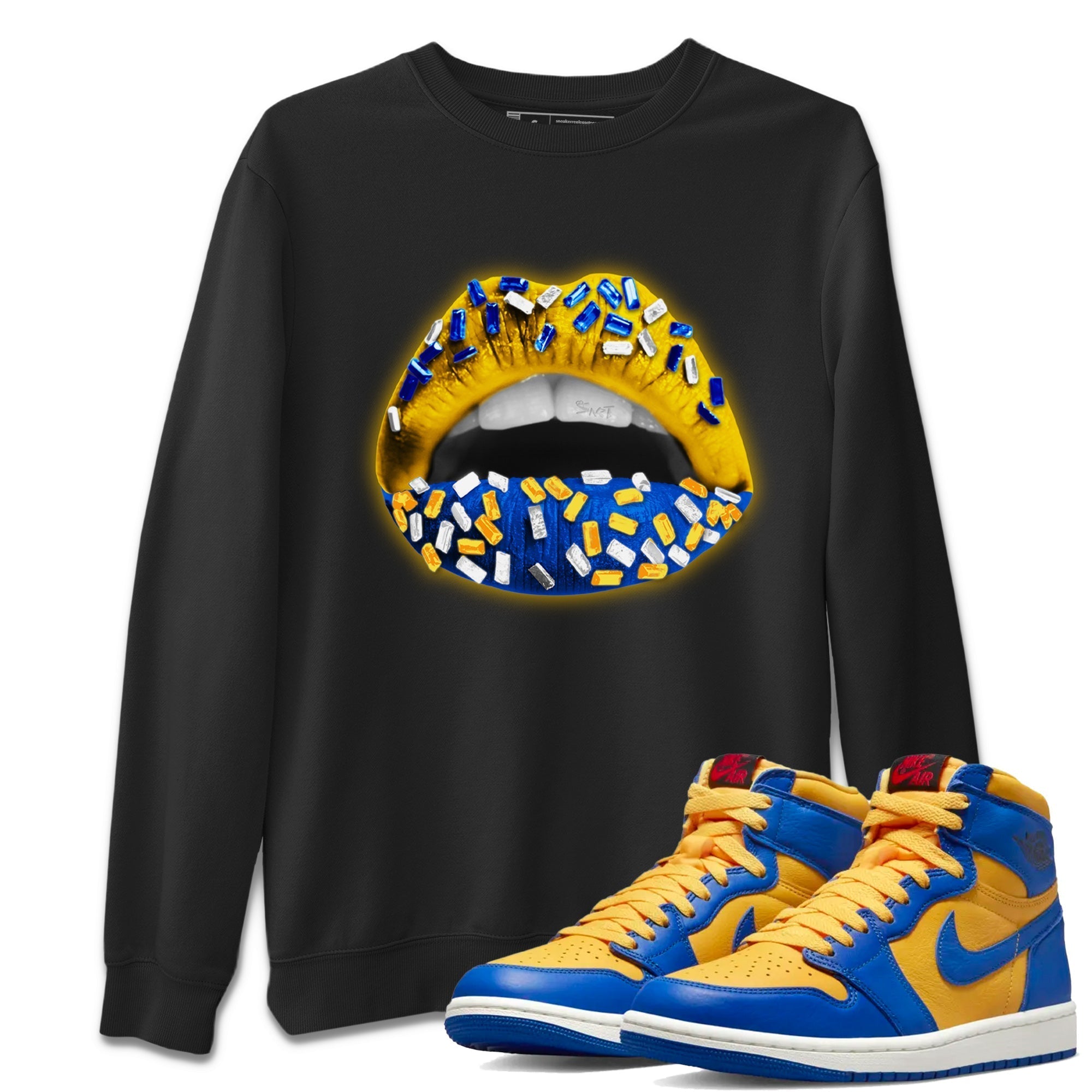 Lips Jewel Unisex Tops - Air Jordan 1 Game Royal Varsity Maize