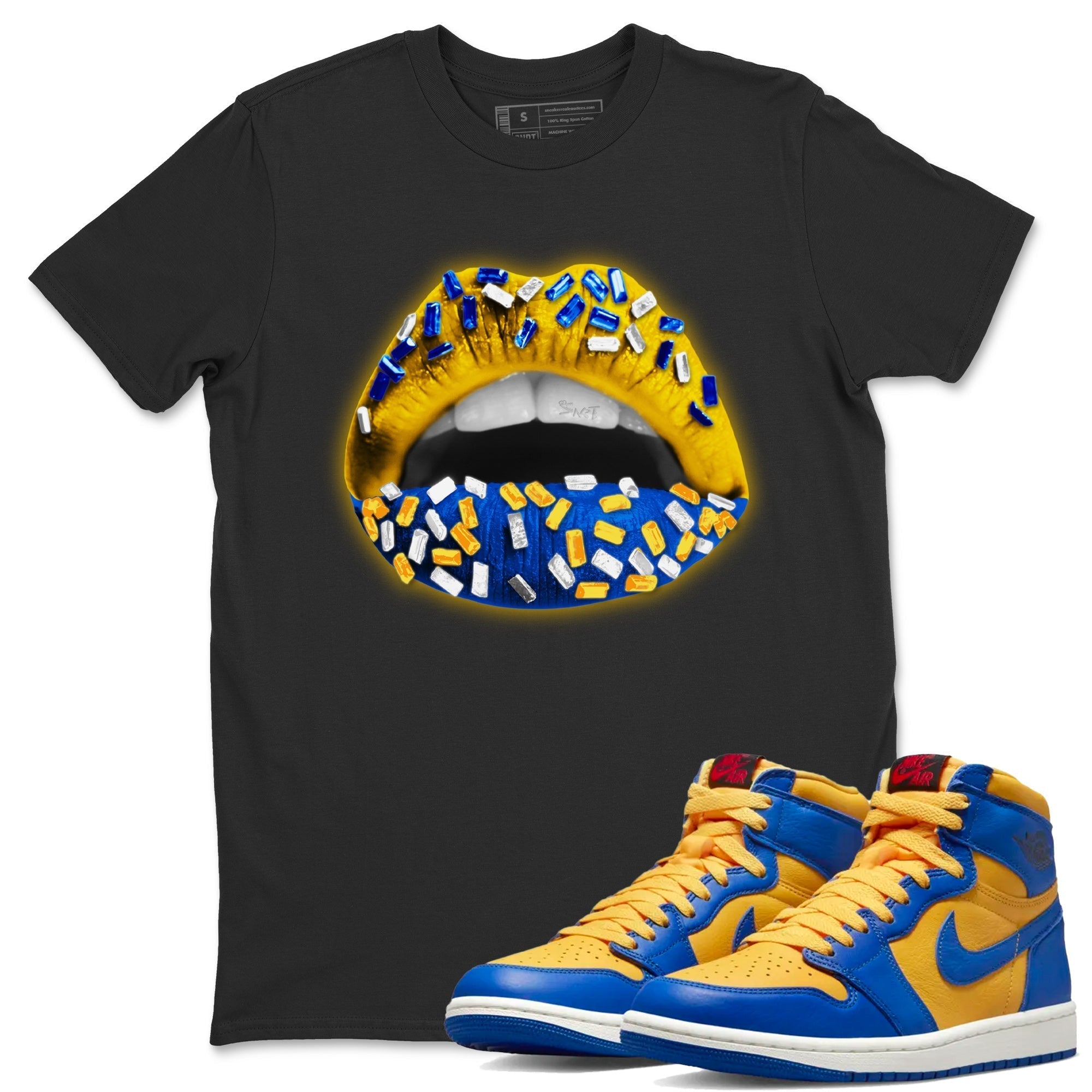 Lips Jewel Unisex Tops - Air Jordan 1 Game Royal Varsity Maize