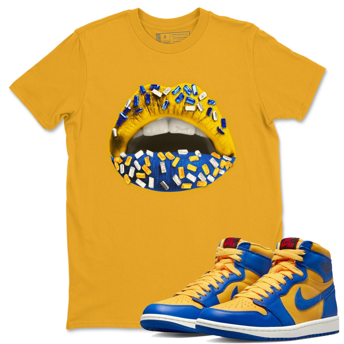Lips Jewel Unisex Tops - Air Jordan 1 Game Royal Varsity Maize