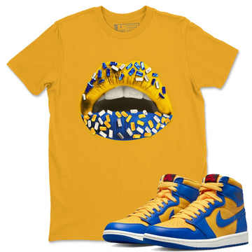Lips Jewel Unisex Tops - Air Jordan 1 Game Royal Varsity Maize