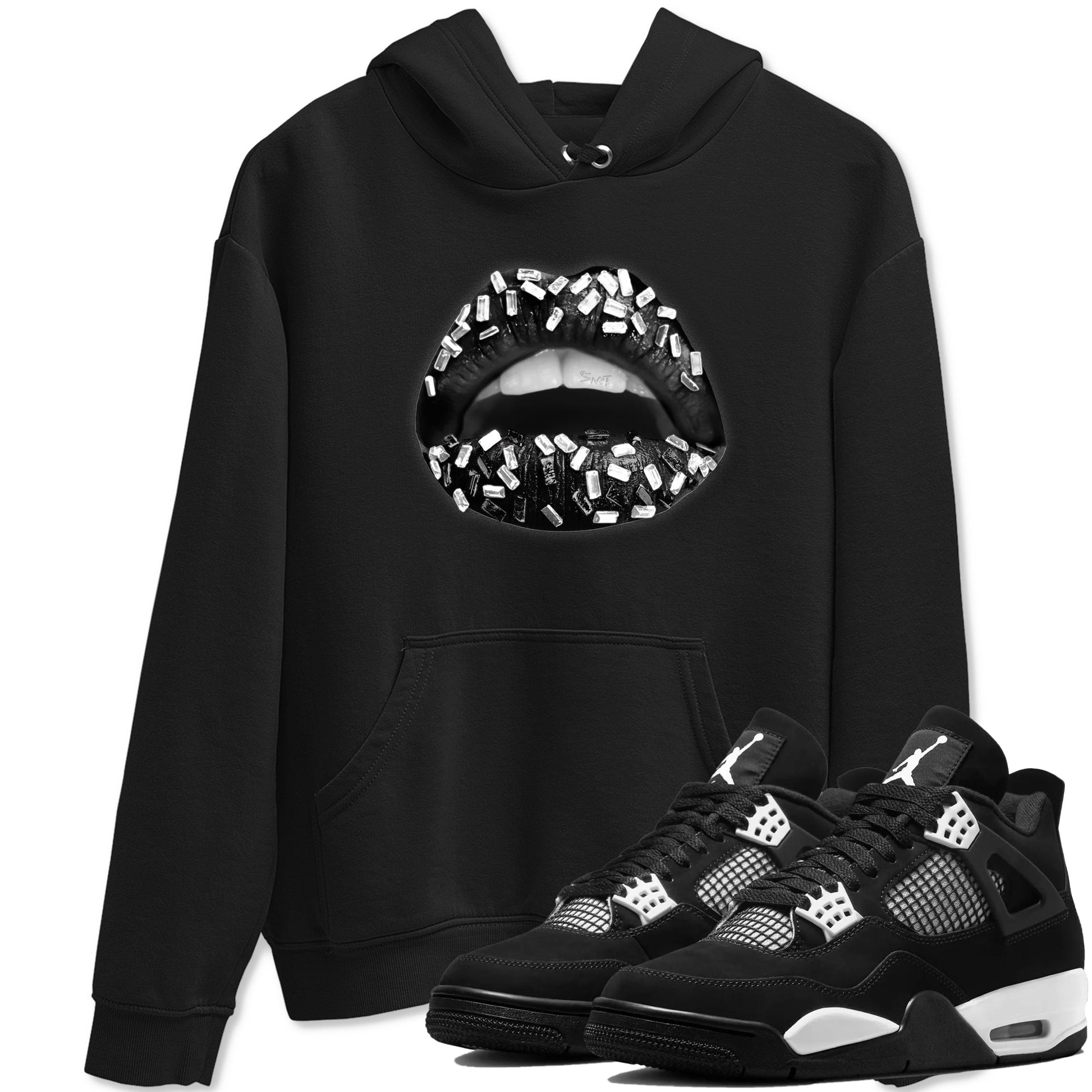 Lips Jewel Sneaker Tees - Air Jordan 4 White Thunder