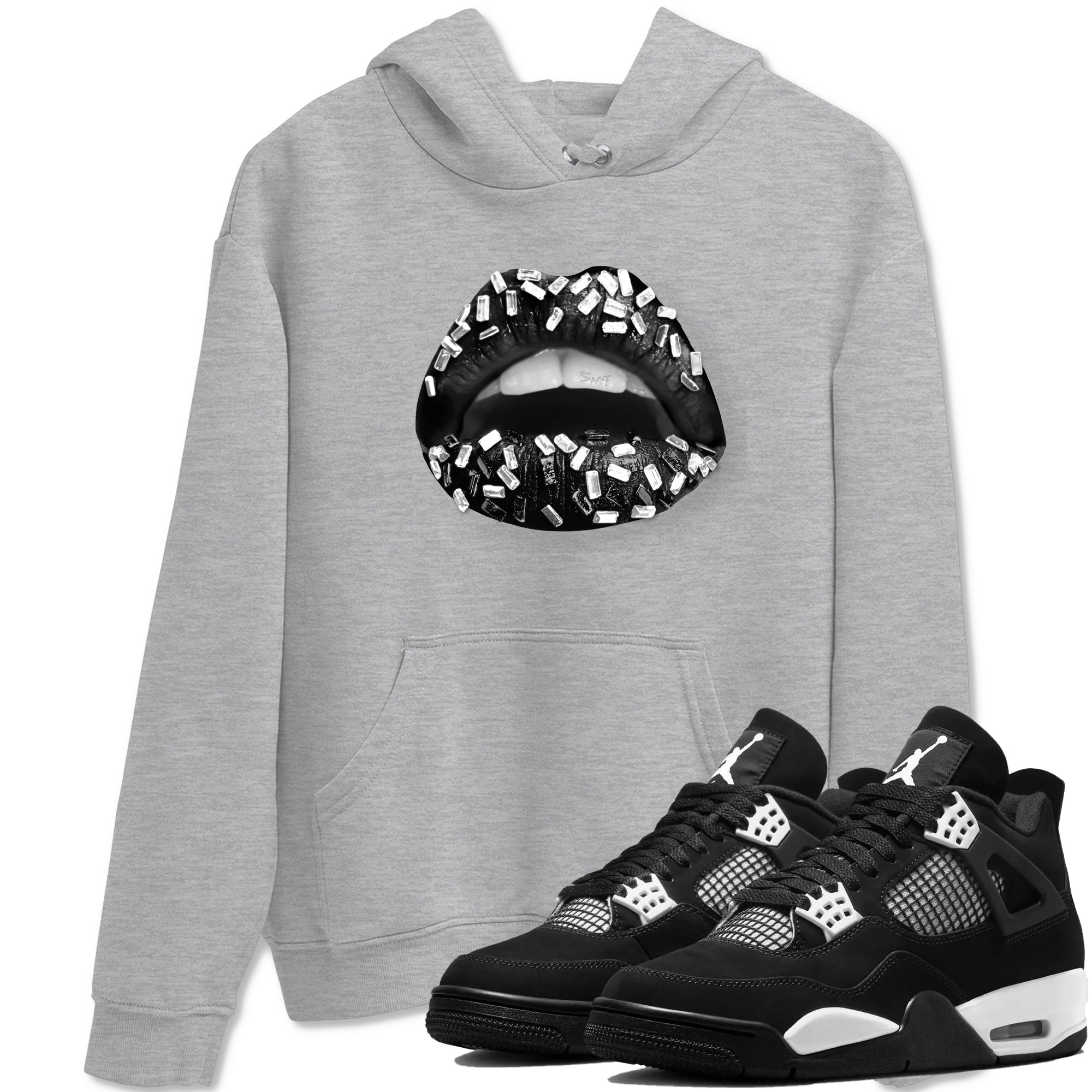 Lips Jewel Sneaker Tees - Air Jordan 4 White Thunder