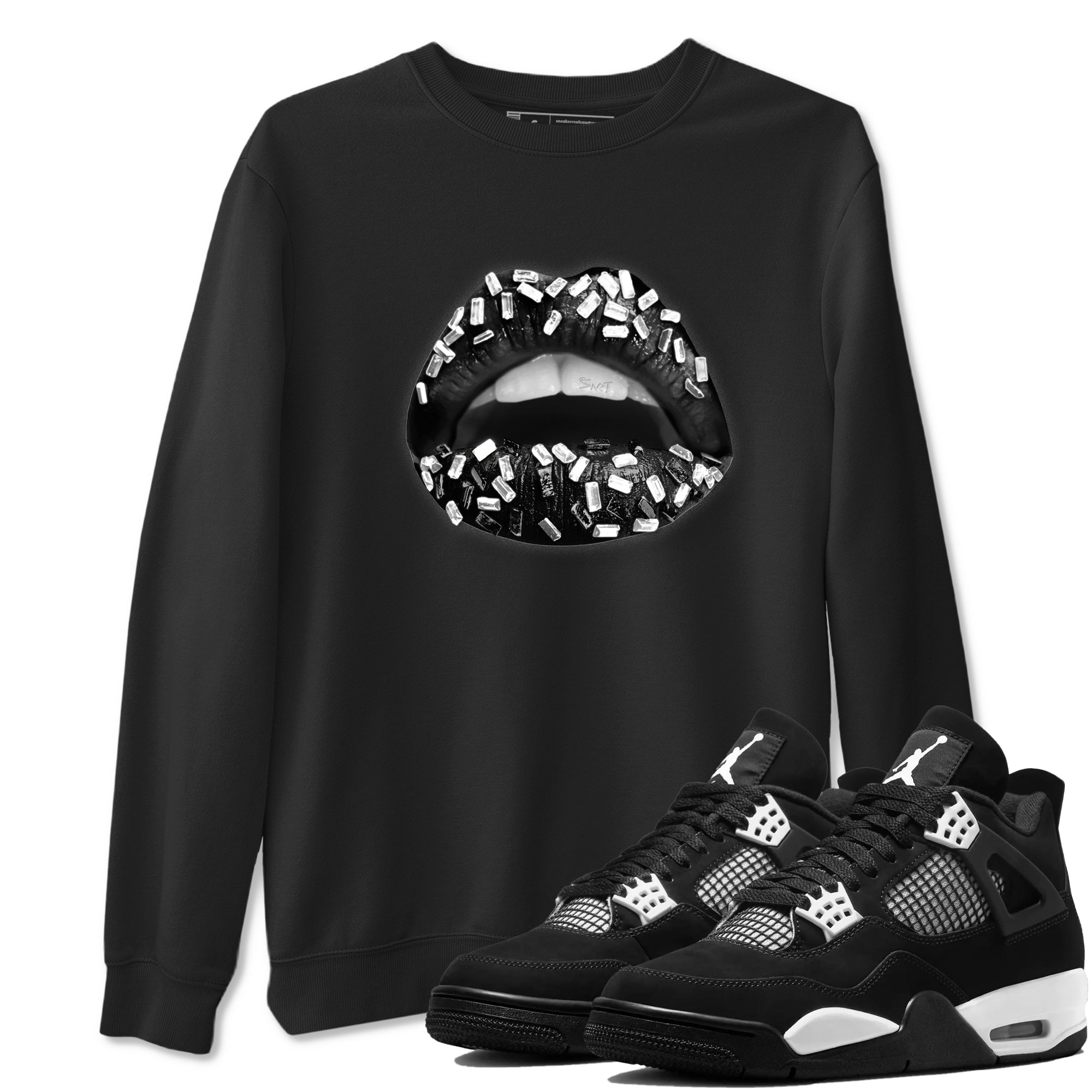 Lips Jewel Sneaker Tees - Air Jordan 4 White Thunder