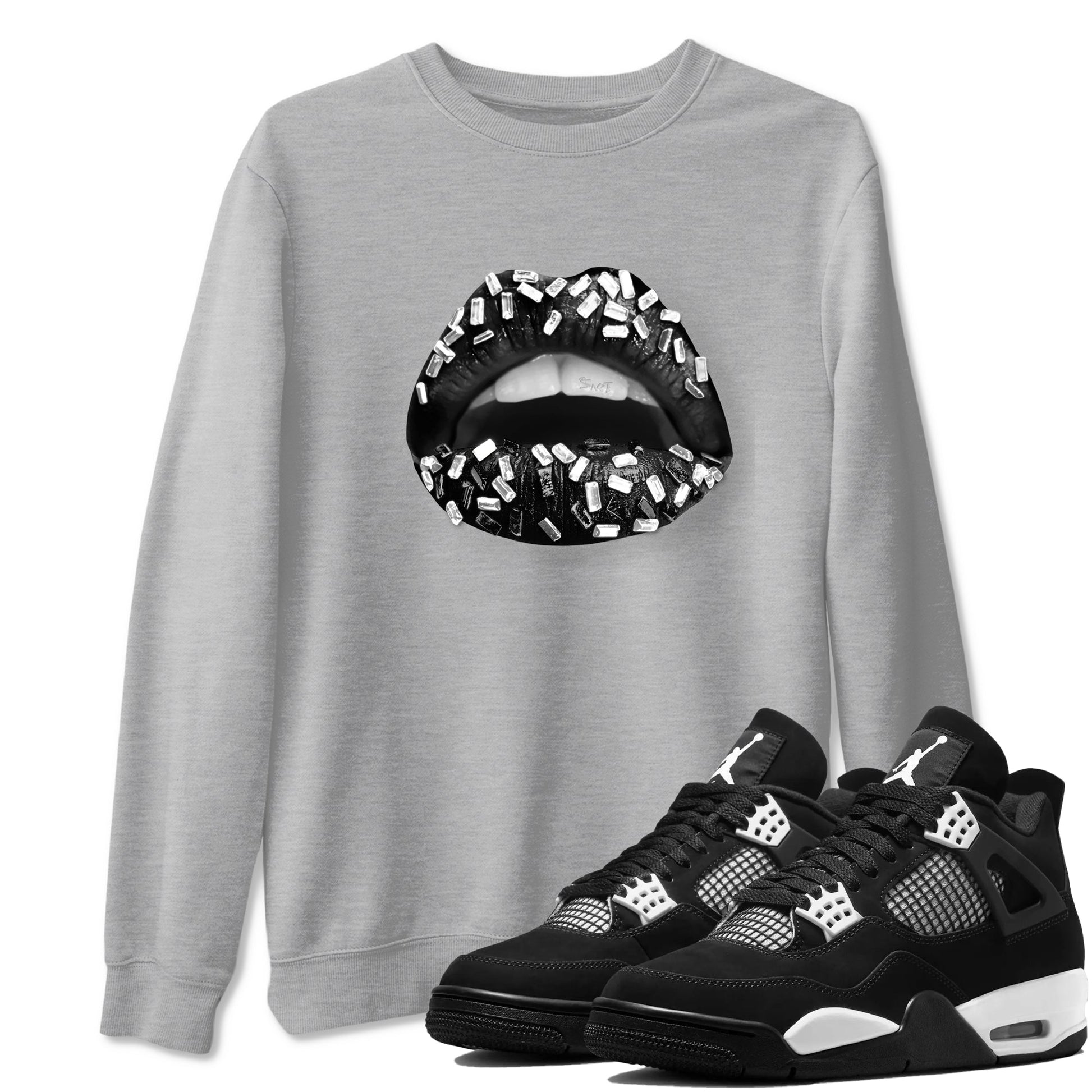 Lips Jewel Sneaker Tees - Air Jordan 4 White Thunder