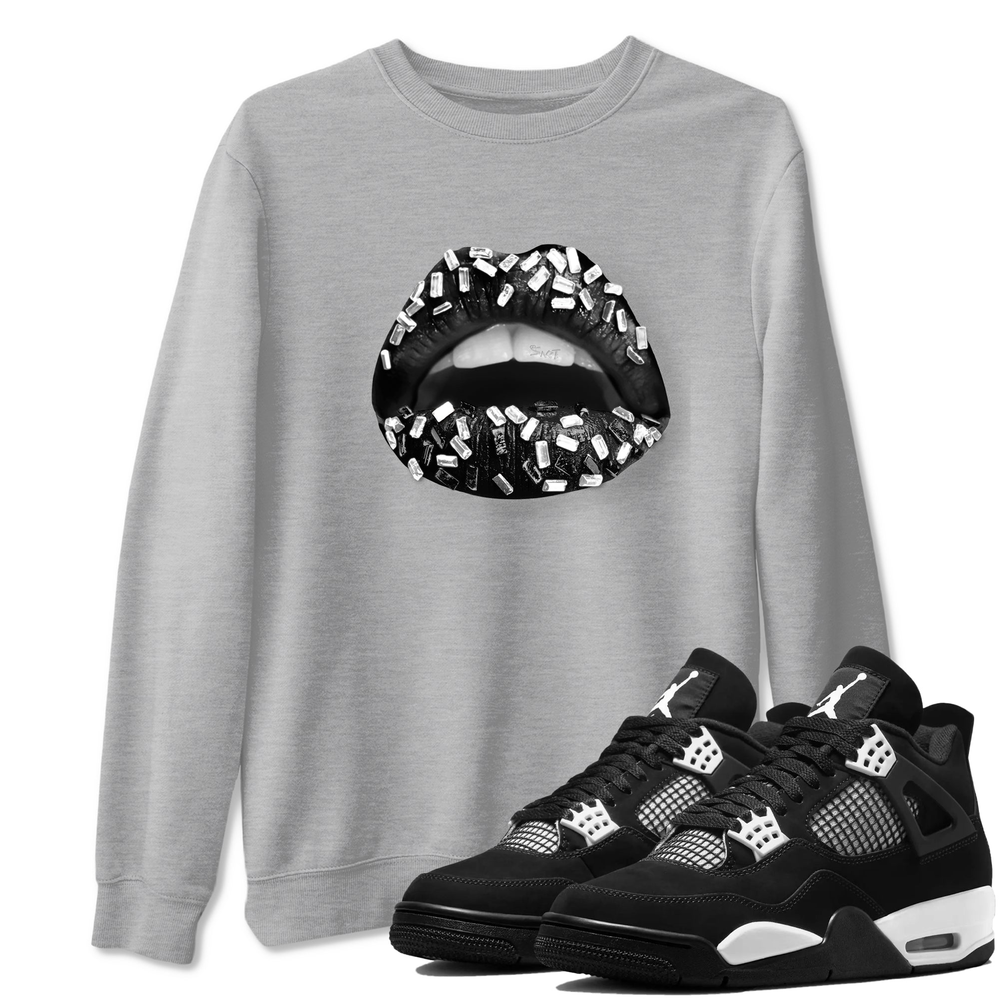 Lips Jewel Sneaker Tees - Air Jordan 4 White Thunder