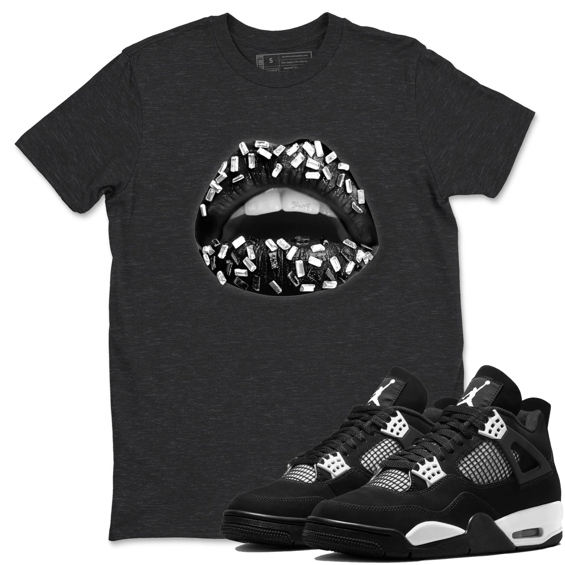 Lips Jewel Sneaker Tees - Air Jordan 4 White Thunder