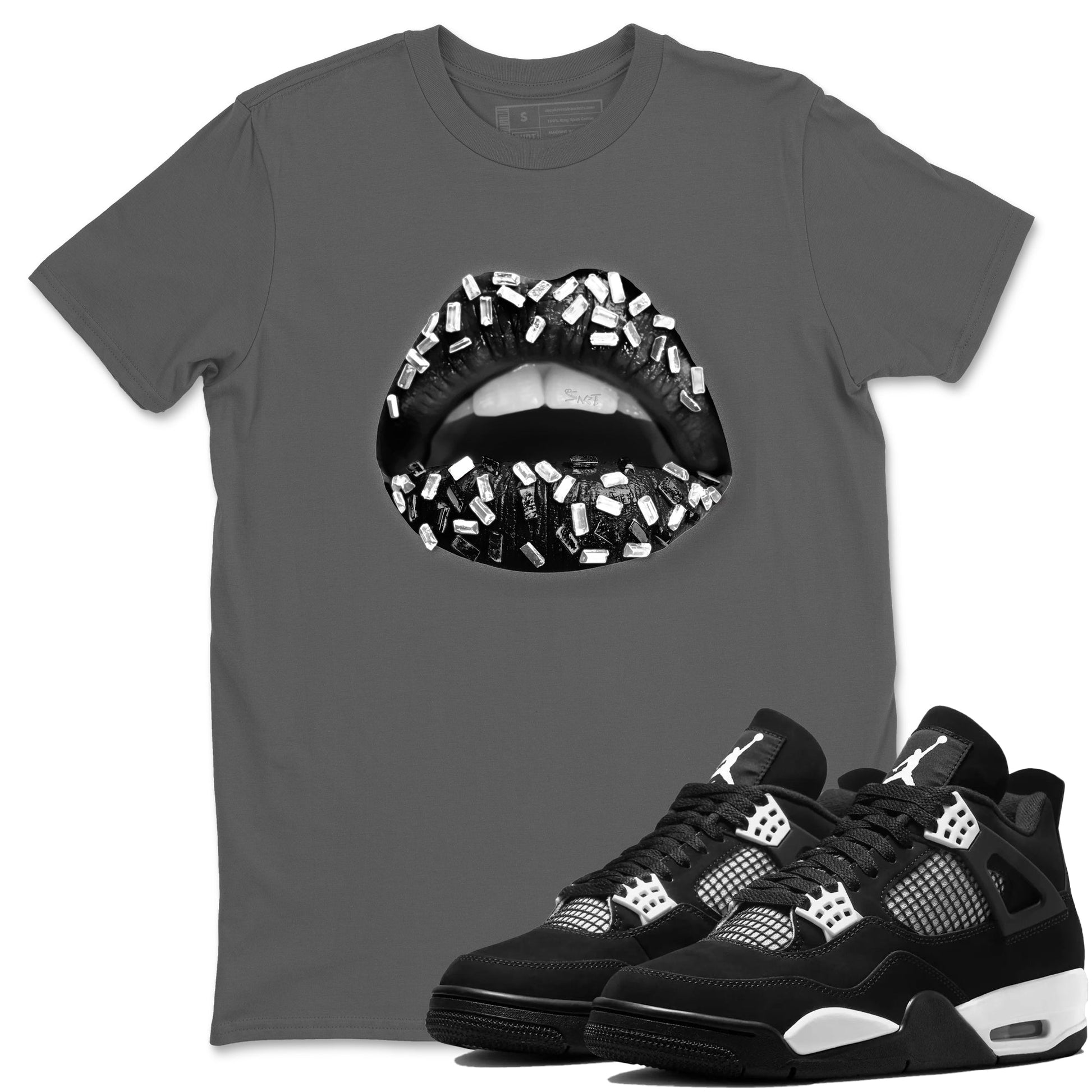 Lips Jewel Sneaker Tees - Air Jordan 4 White Thunder