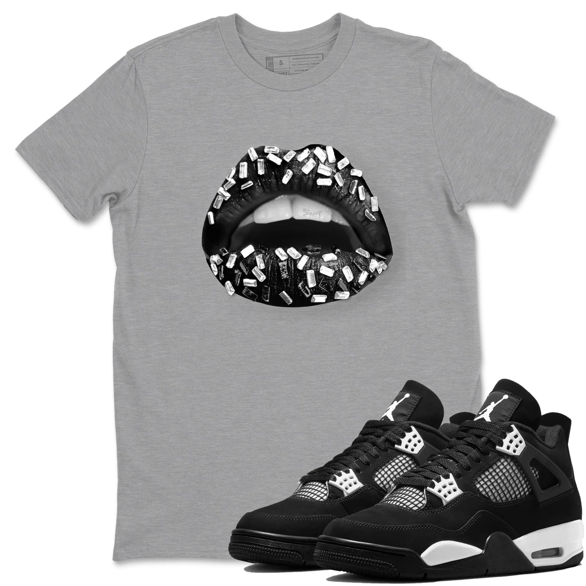 Lips Jewel Sneaker Tees - Air Jordan 4 White Thunder