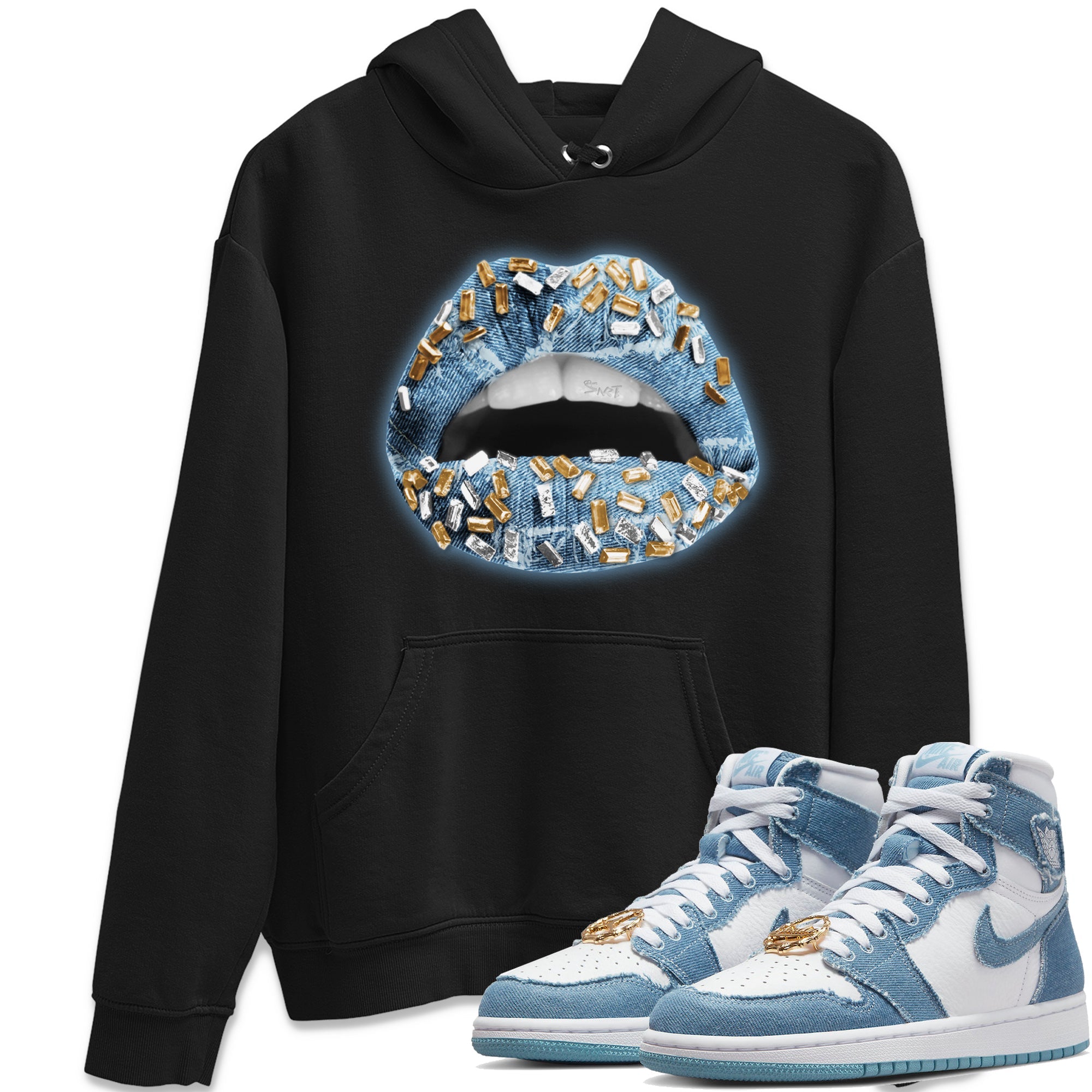 Lips Jewel Unisex Tops - Air Jordan 1 Denim
