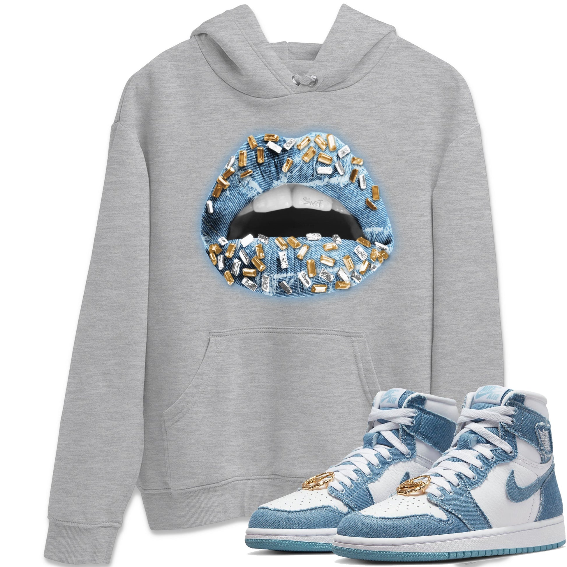Lips Jewel Unisex Tops - Air Jordan 1 Denim