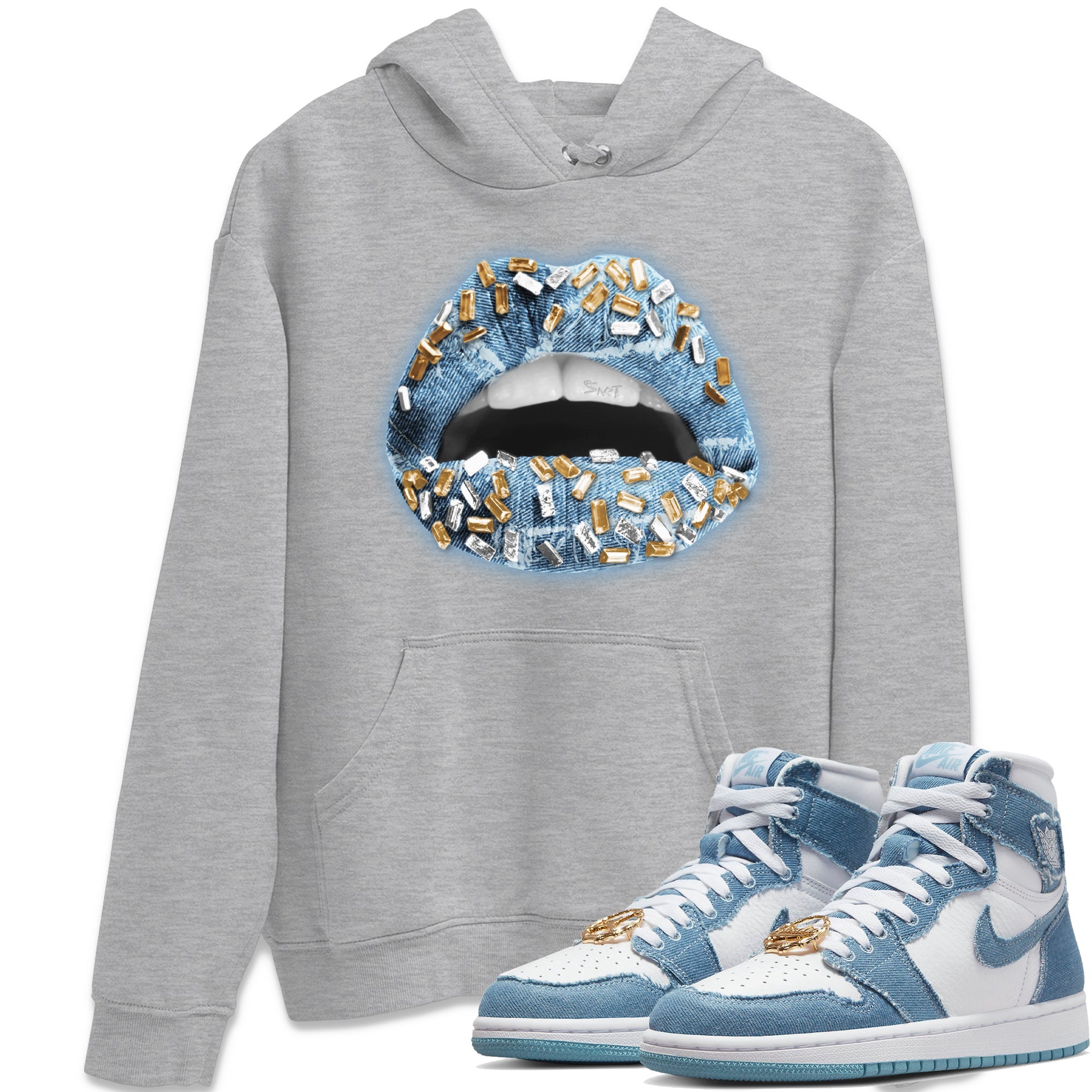 Lips Jewel Unisex Tops - Air Jordan 1 Denim