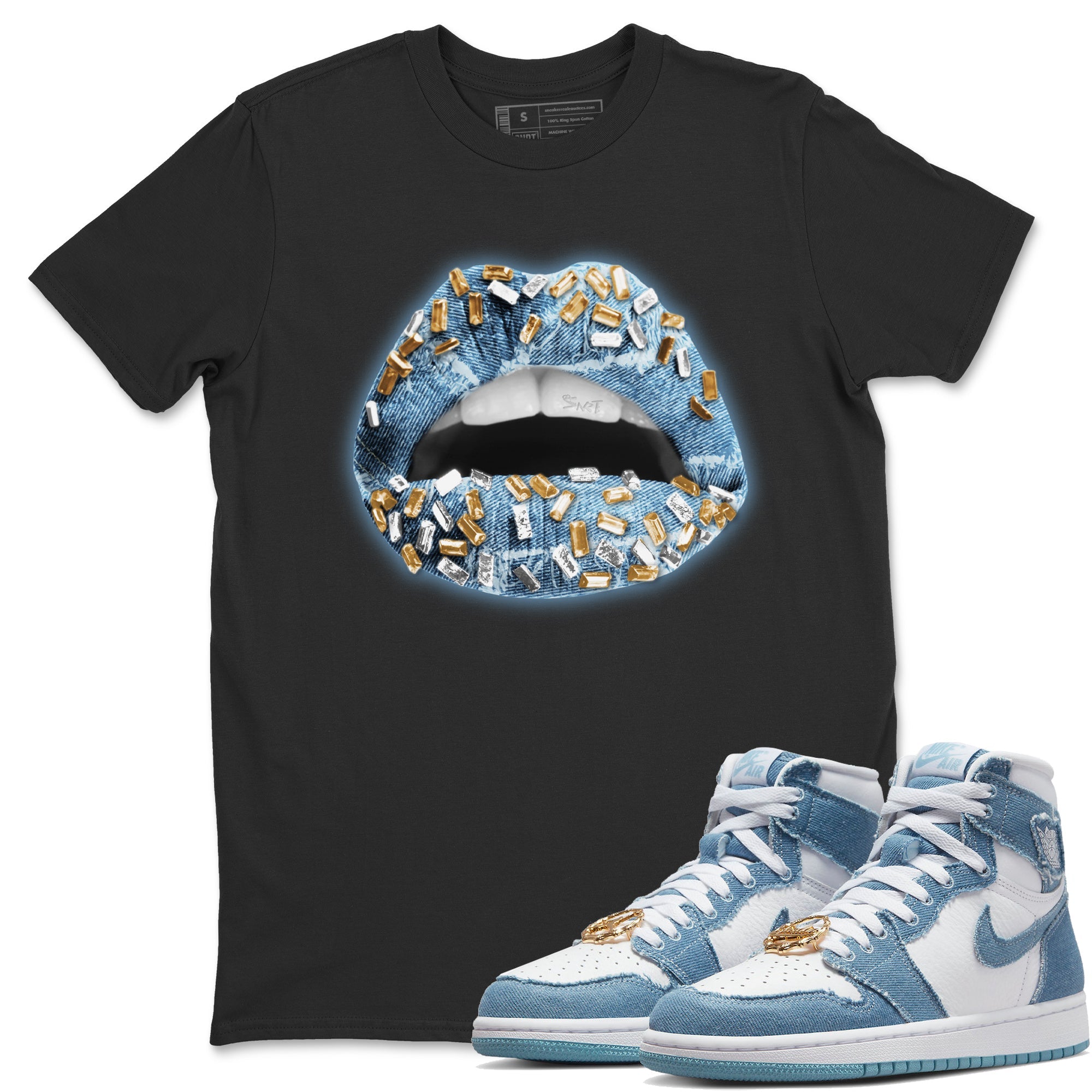 Lips Jewel Unisex Tops - Air Jordan 1 Denim
