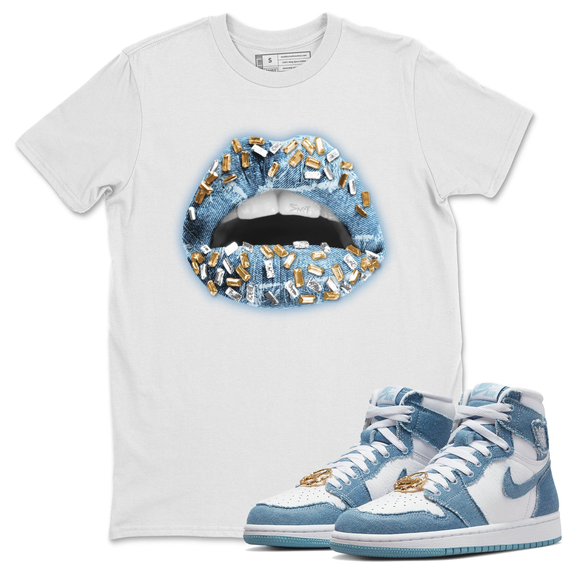 Lips Jewel Unisex Tops - Air Jordan 1 Denim