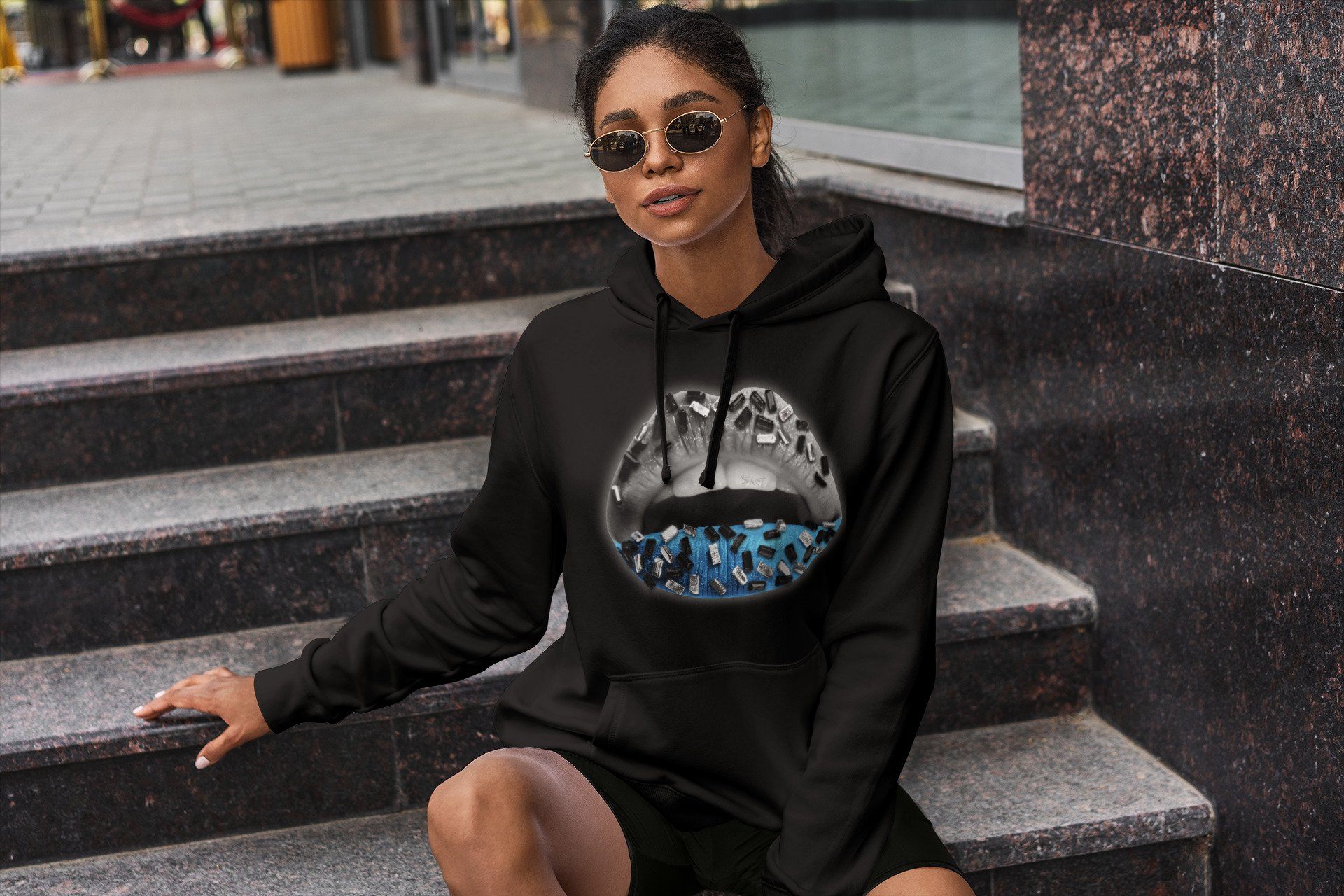 Lips Jewel Unisex Tops - Yeezy 700 Bright Cyan