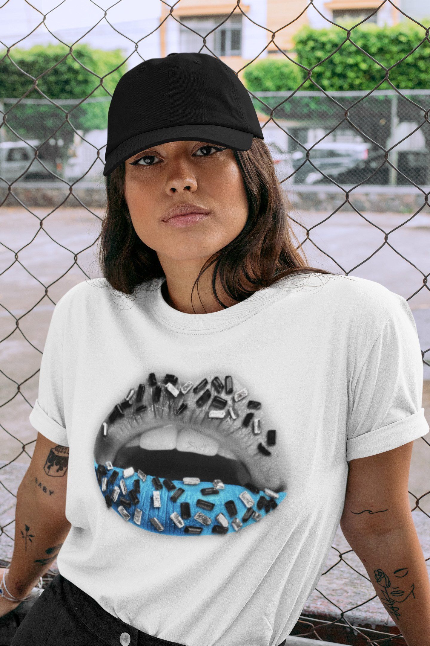 Lips Jewel Unisex Tops - Yeezy 700 Bright Cyan