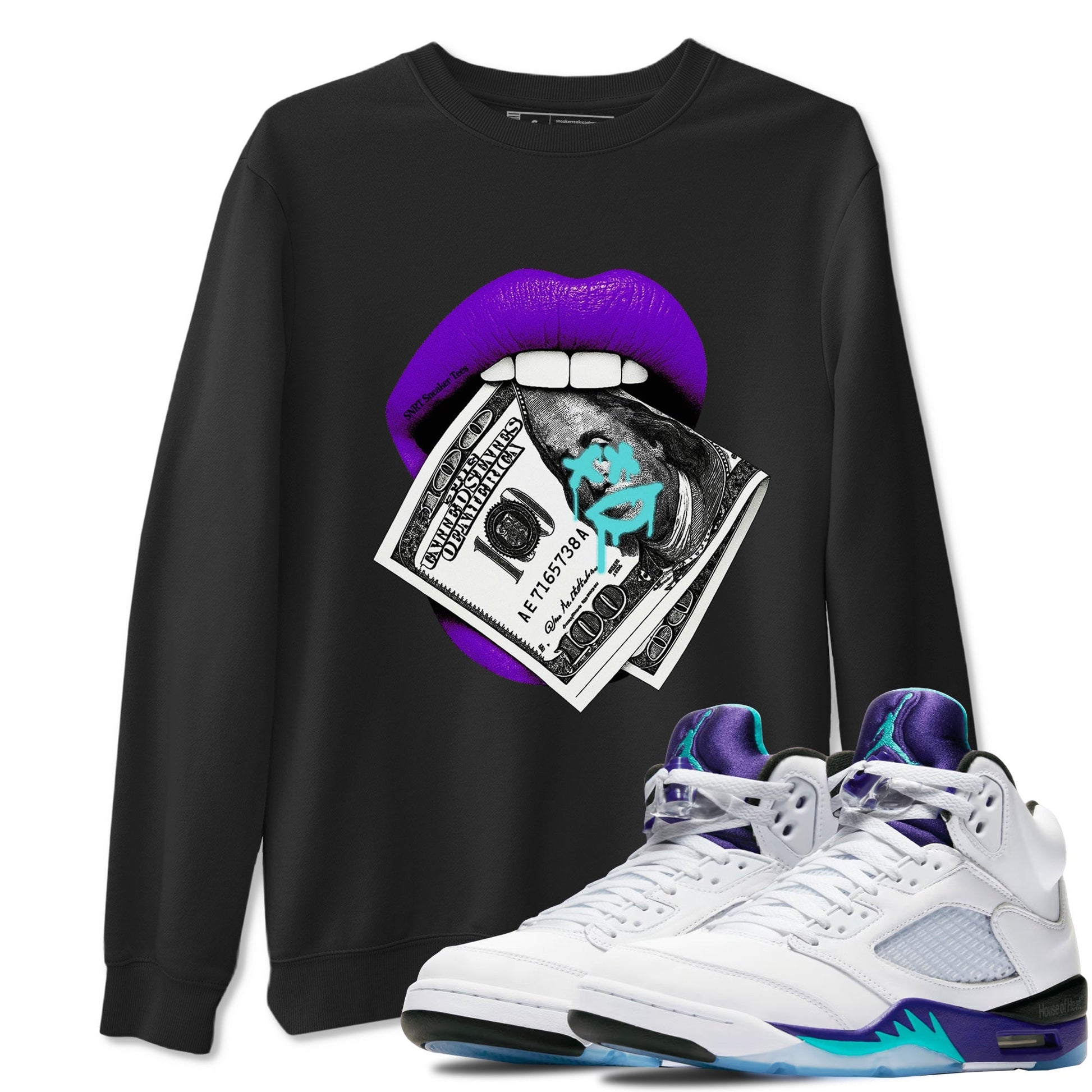 Lips Money Sneaker Tees - Air Jordan 5 Grape