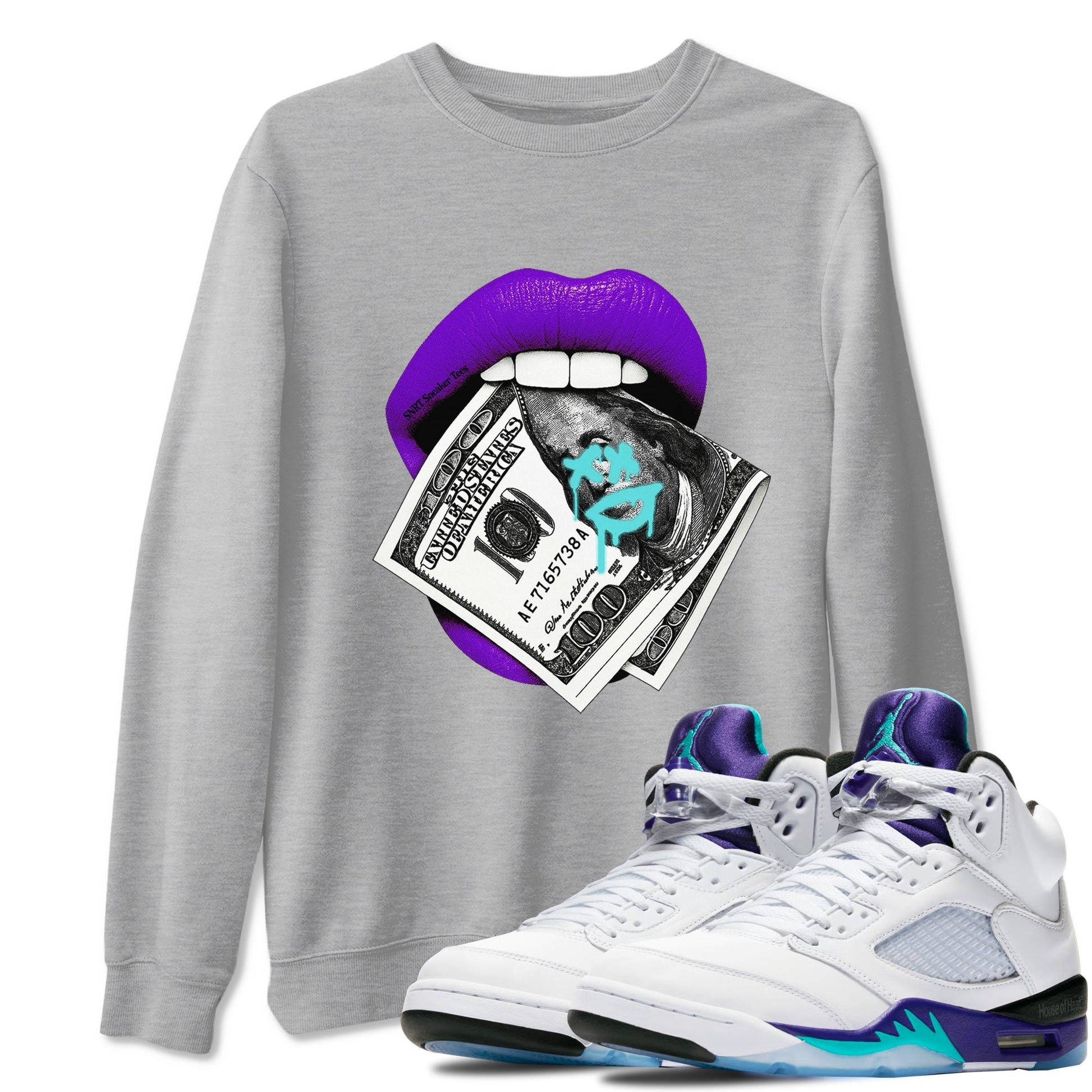 Lips Money Sneaker Tees - Air Jordan 5 Grape