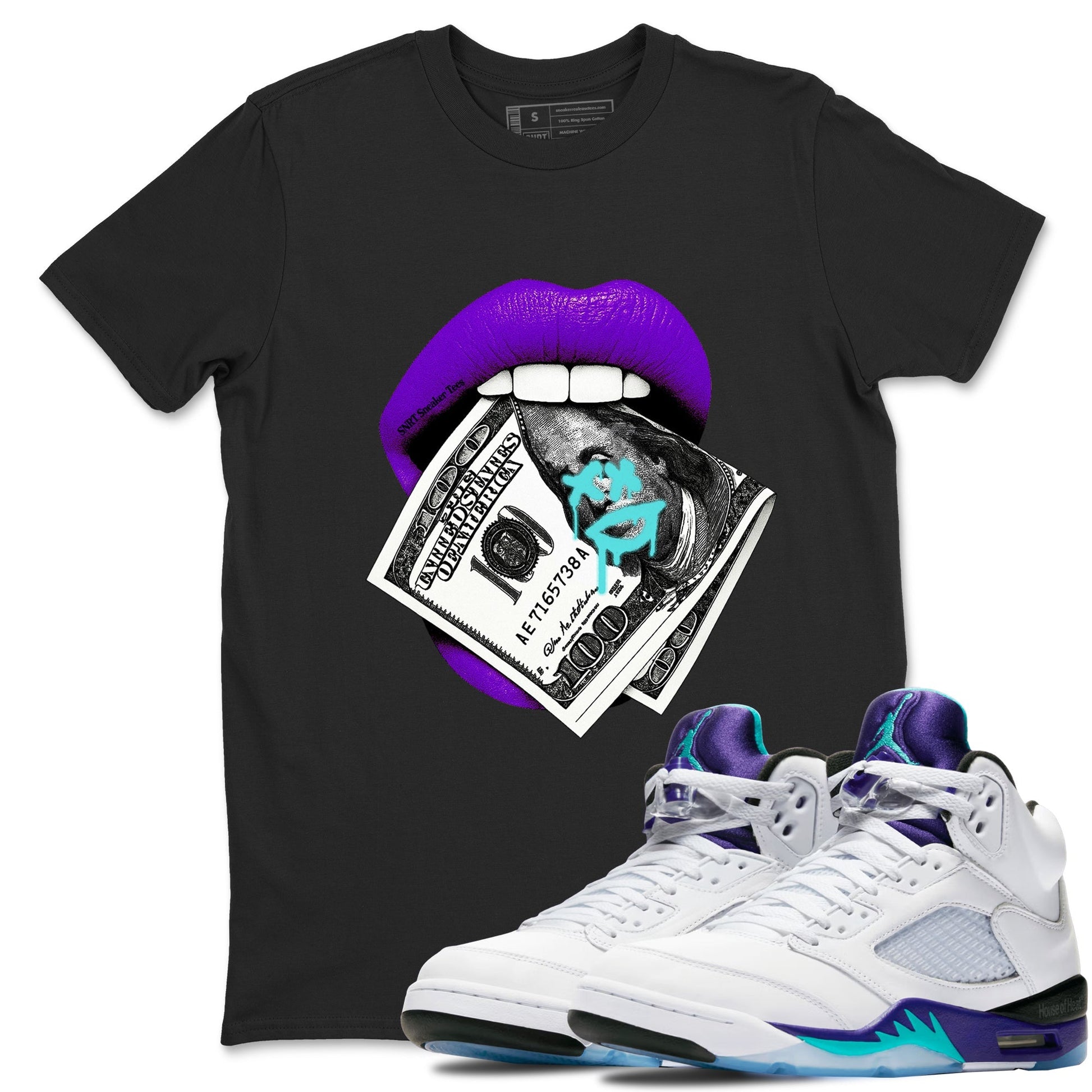 Lips Money Sneaker Tees - Air Jordan 5 Grape