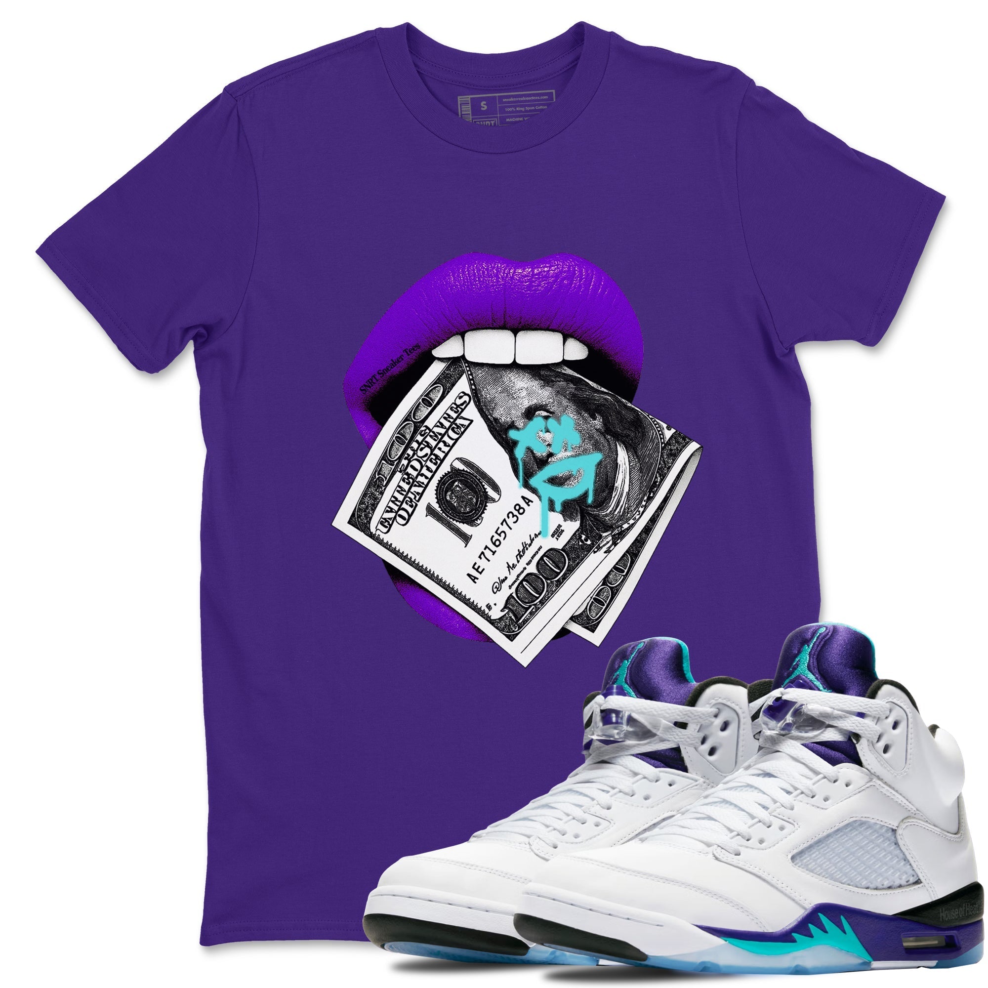 Lips Money Sneaker Tees - Air Jordan 5 Grape