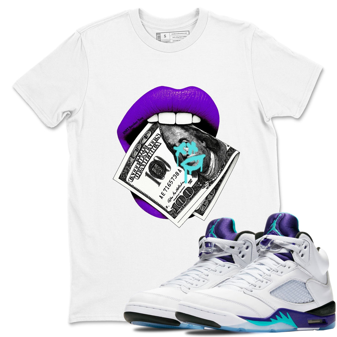Lips Money Sneaker Tees - Air Jordan 5 Grape