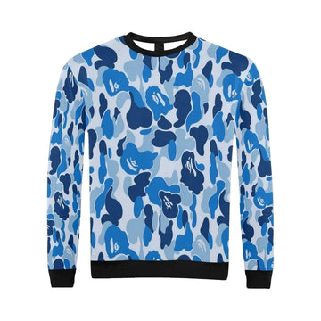 Liu Camoflage Navy Blue All Over Print Crewneck Sweater For Men Large Model H18 Sh4265 ? Usalast