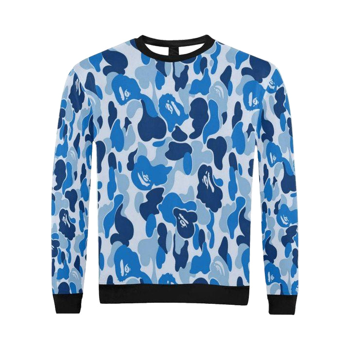 Liu Camoflage Navy Blue All Over Print Crewneck Sweater For Men Large Model H18 Sh4265 ? Usalast